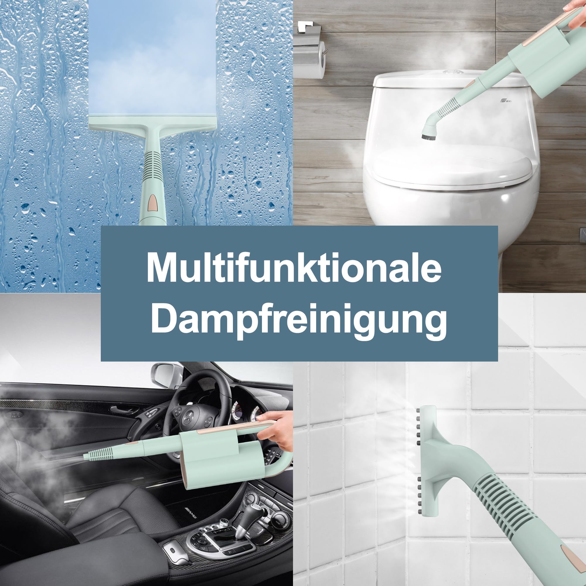 Newbealer 2-in-1 Dampfreiniger, 1200W Handgerät mit abnehmbarem Reiniger, 3 Dampfstufen, 7 Zubehörteile und 2 Mikrofaserpads, Ideal für Alle Böden, Teppiche | 3 einstellbare Ebenen für Teppich-Laminat, Hartholz-Fugenmörtel, Teppichgleiter, 7 Mehrzweck-Zub