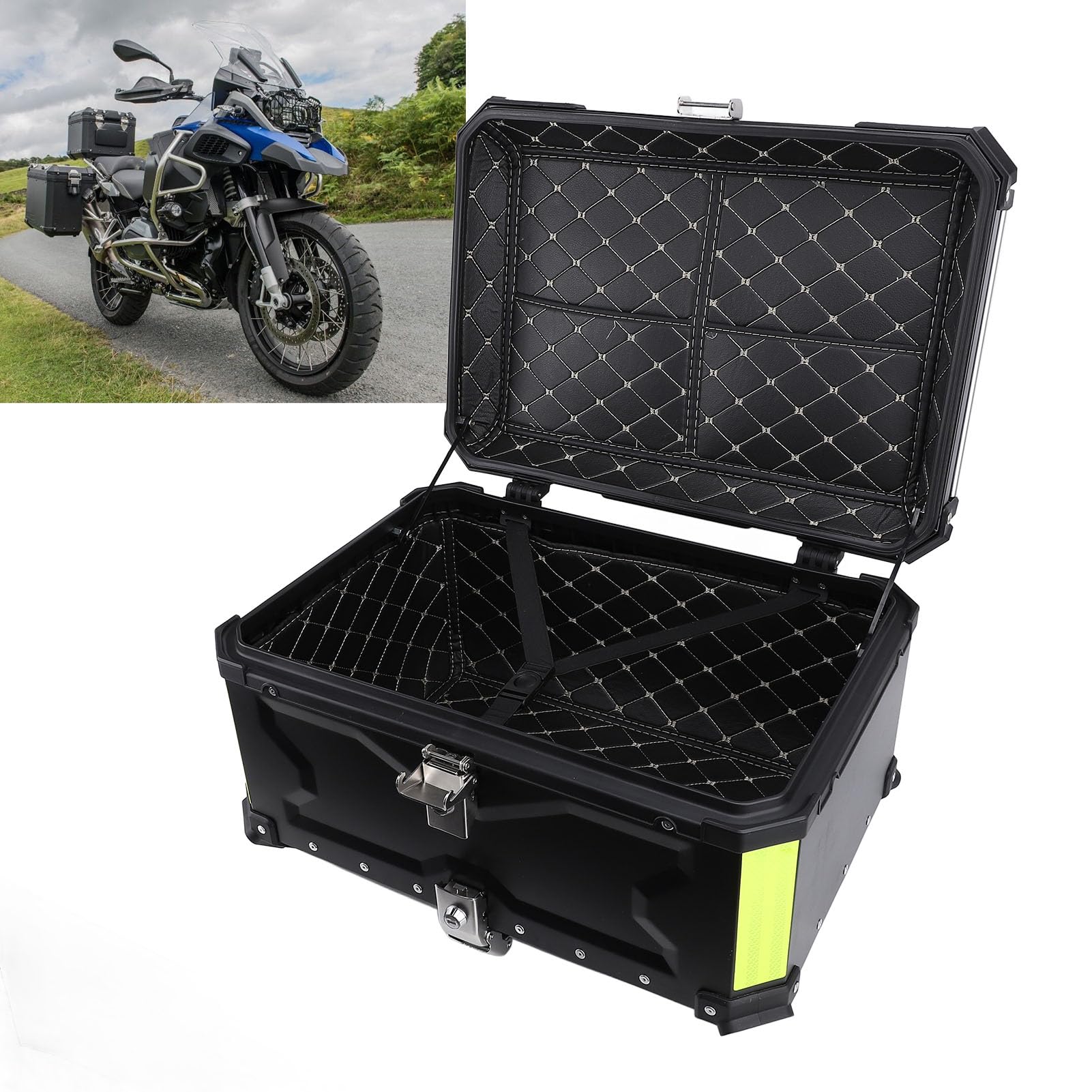 Kufer Motocyklowy 65L, Wodoodporny, Aluminiowy Pojemnik na Bagażnik, do Uniwersalnych Motocykli i Skuterów (BLACK)