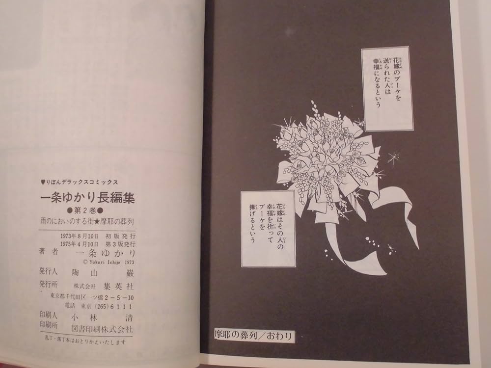 Amazon.co.jp: 雨のにおいのする街 麻耶の葬列 一条ゆかり長編集 1973