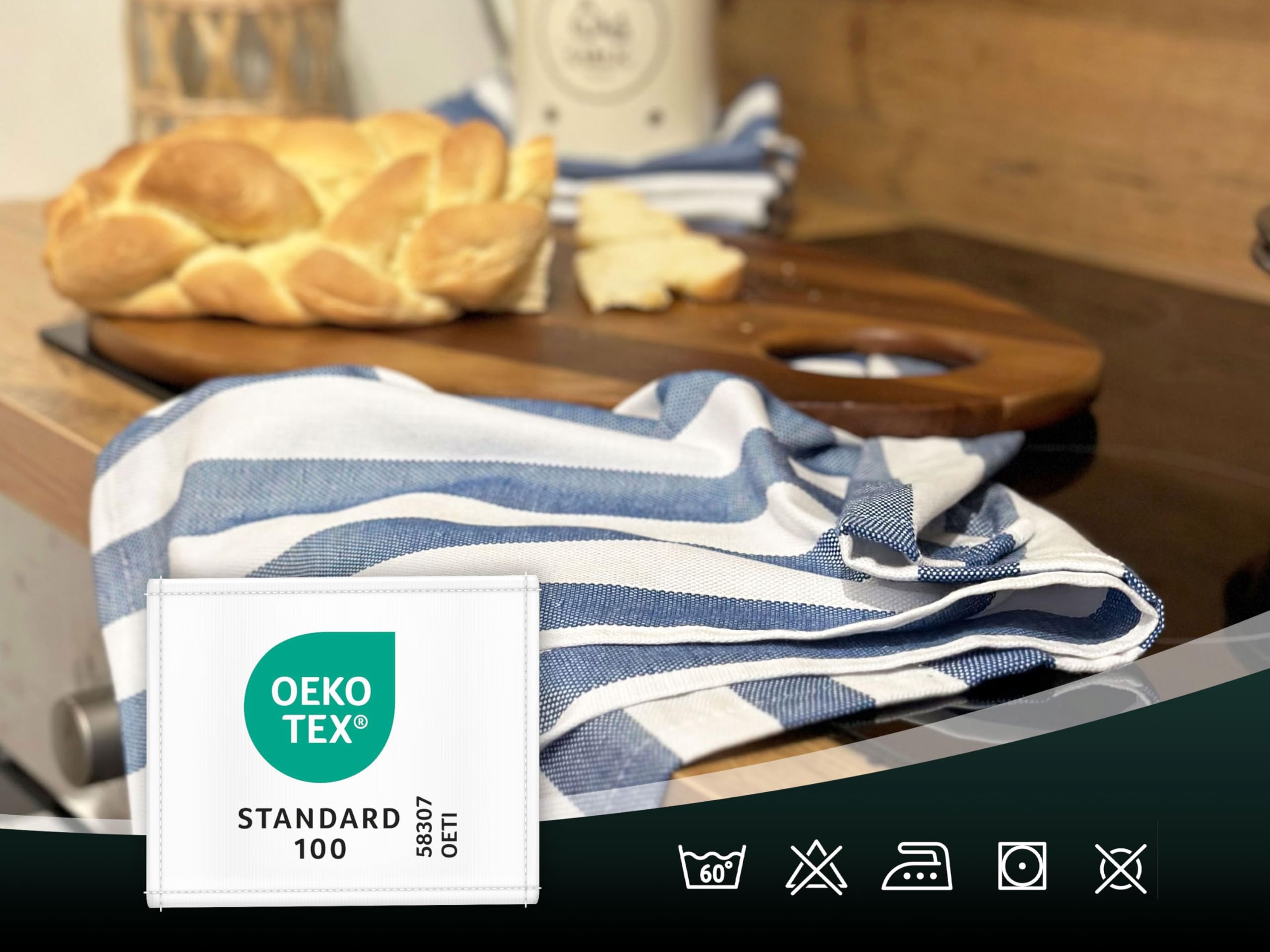 ZOLLNER 5 Strofinacci da cucina 50x70 cm in cotone - canovacci assorbenti e moderni - a righe blu e bianche – lavabili a 60°C – qualità gastronomica – certificato Oeko Tex ®
