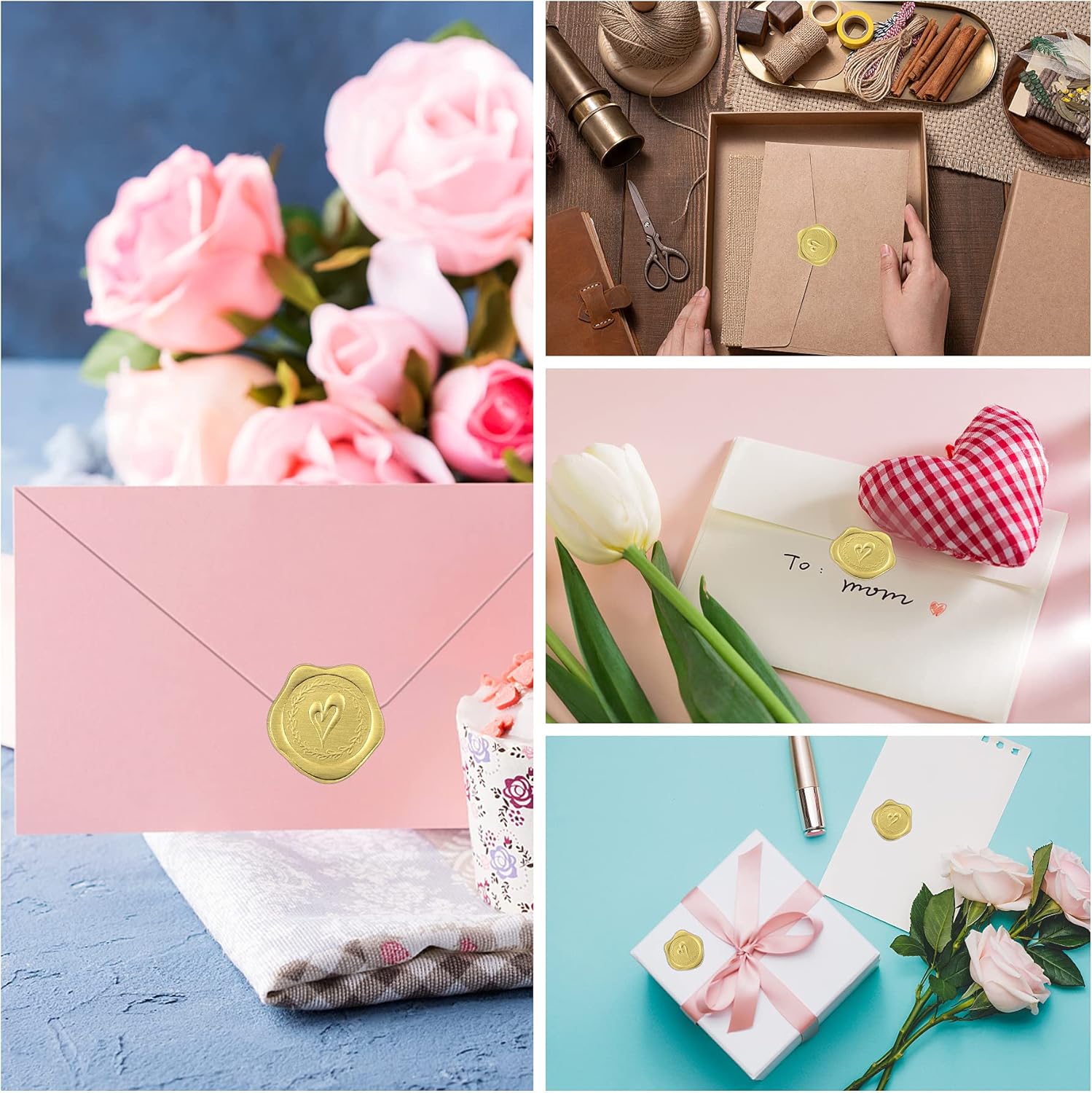 660Pcs Gold Embossed Wax Stickers Heart Envelope Seals Self-Adhesive Stickers for Wedding Celebrations Greeting Cards Commemorative Parties Engagement Invitations : Office Products