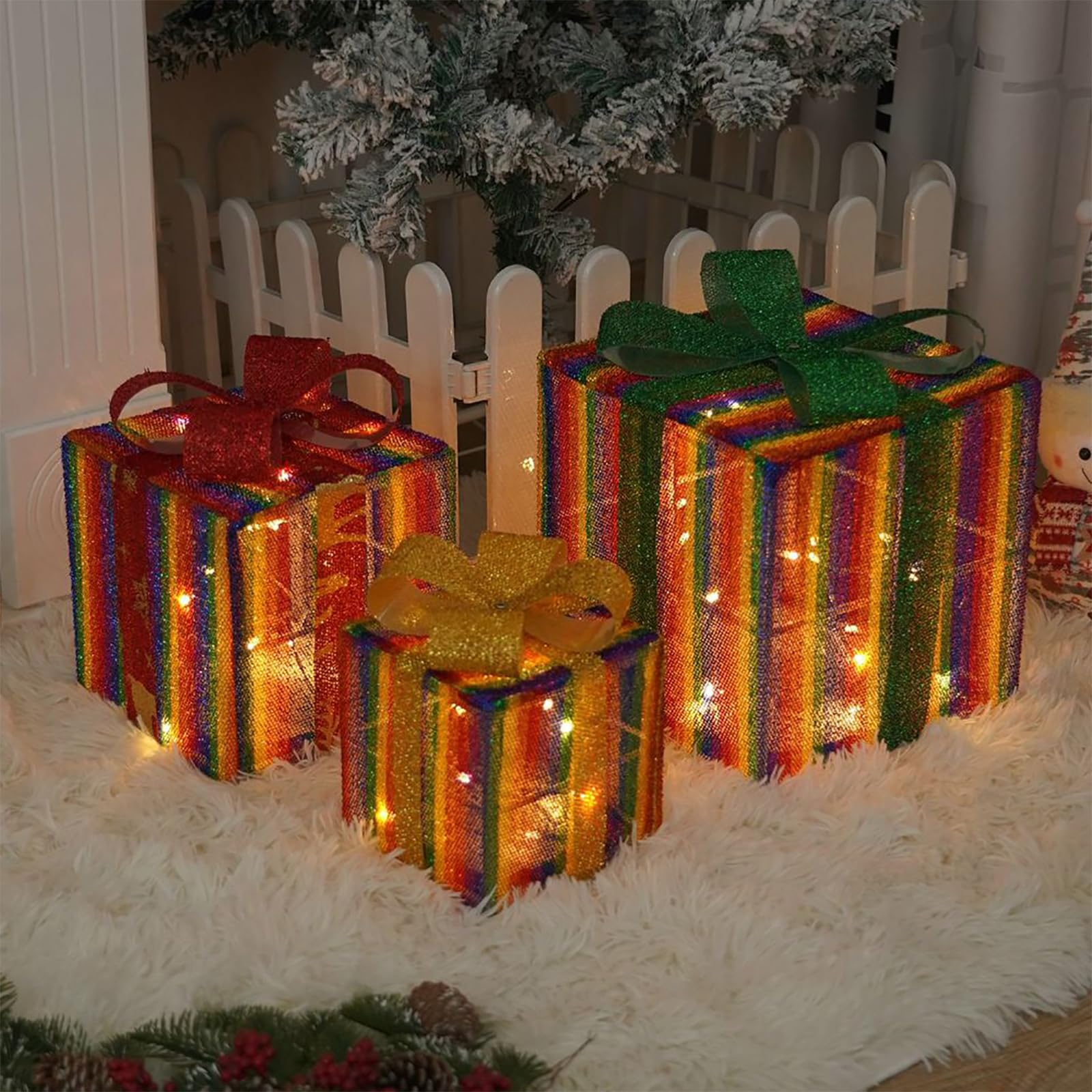 Décorations pour Sapin de Noël Warm Light boîtes lumineuses peluche haut de gamme