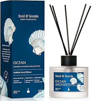 Soul & Scents 120Ml Ocean Reed Diffuser Set | Free 6 Fiber Reed Sticks |Toxin Free & Stress Relief | Long Lasting | Smoke Less Room Freshener for Home, Bedroom, Living Room & Office