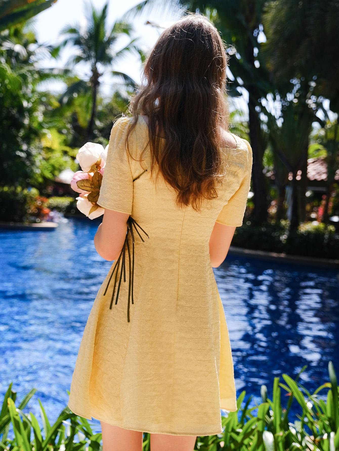 Women's Dresses Square Neck Puff Sleeve Dress Dress for Women( Yellow,Large) : Clothing, Shoes & Jewelry
