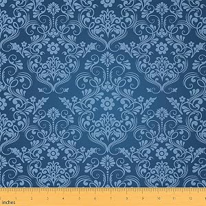 Feelyou Blue Vintage Gothic Damask Floral Fabric by The Yard Soft 3 Yards