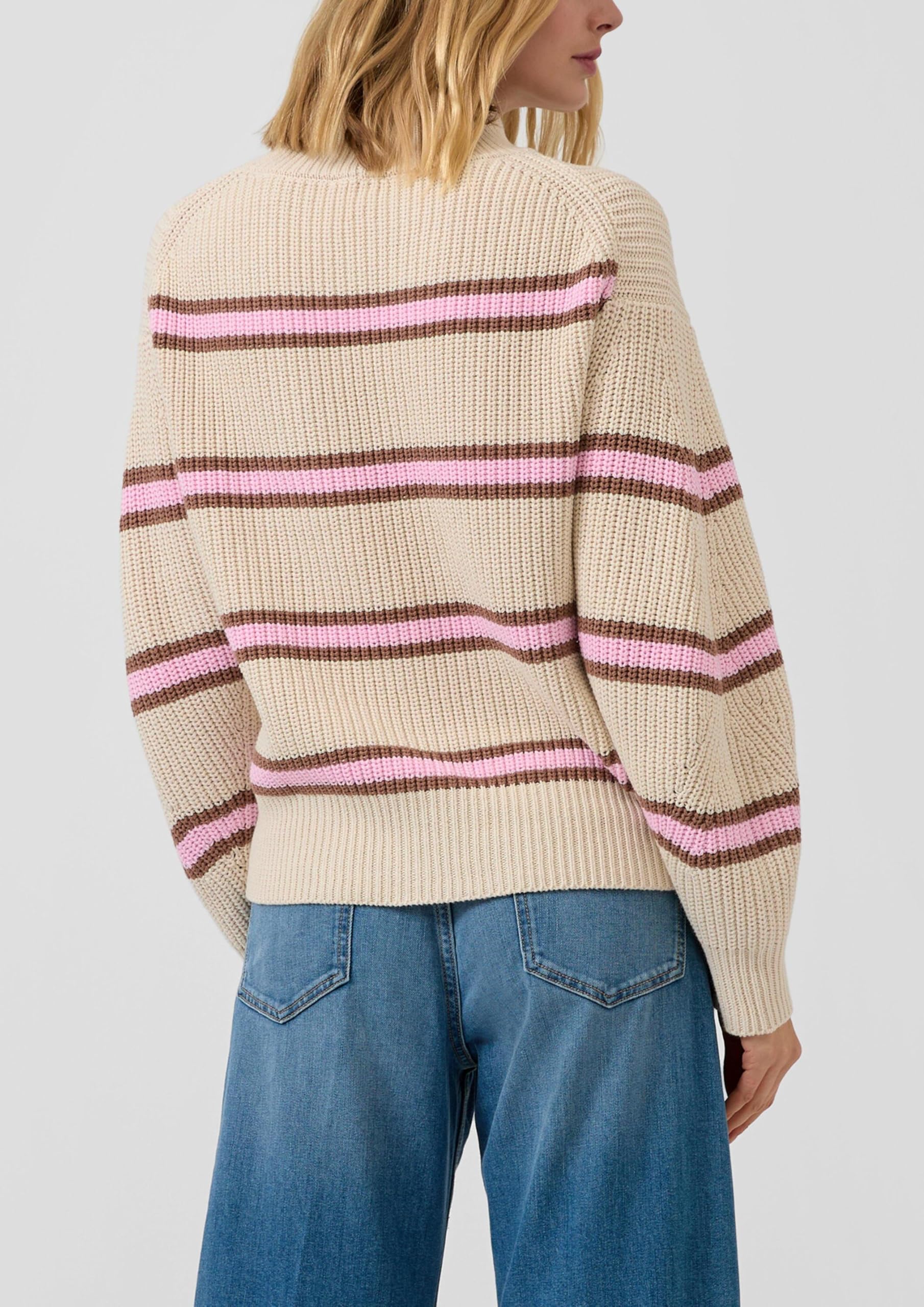 s.Oliver Gestreifter Grobstrickpullover mit Stehkragen