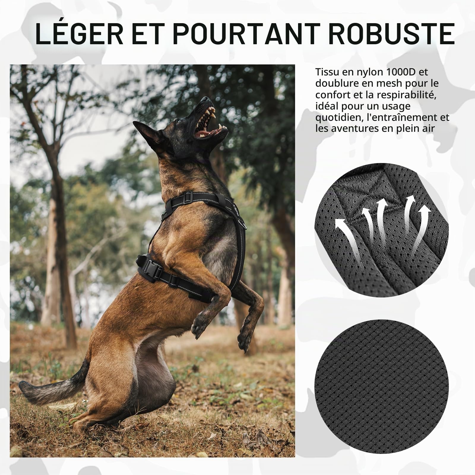 OneTigris Harnais tactique réglable Diesel - Harnais tactique doux et rembourré pour chiens de taille moyenne et grande taille - Avec réfléchissant, 1 poignée, 3 anneaux en D (noir, taille M)