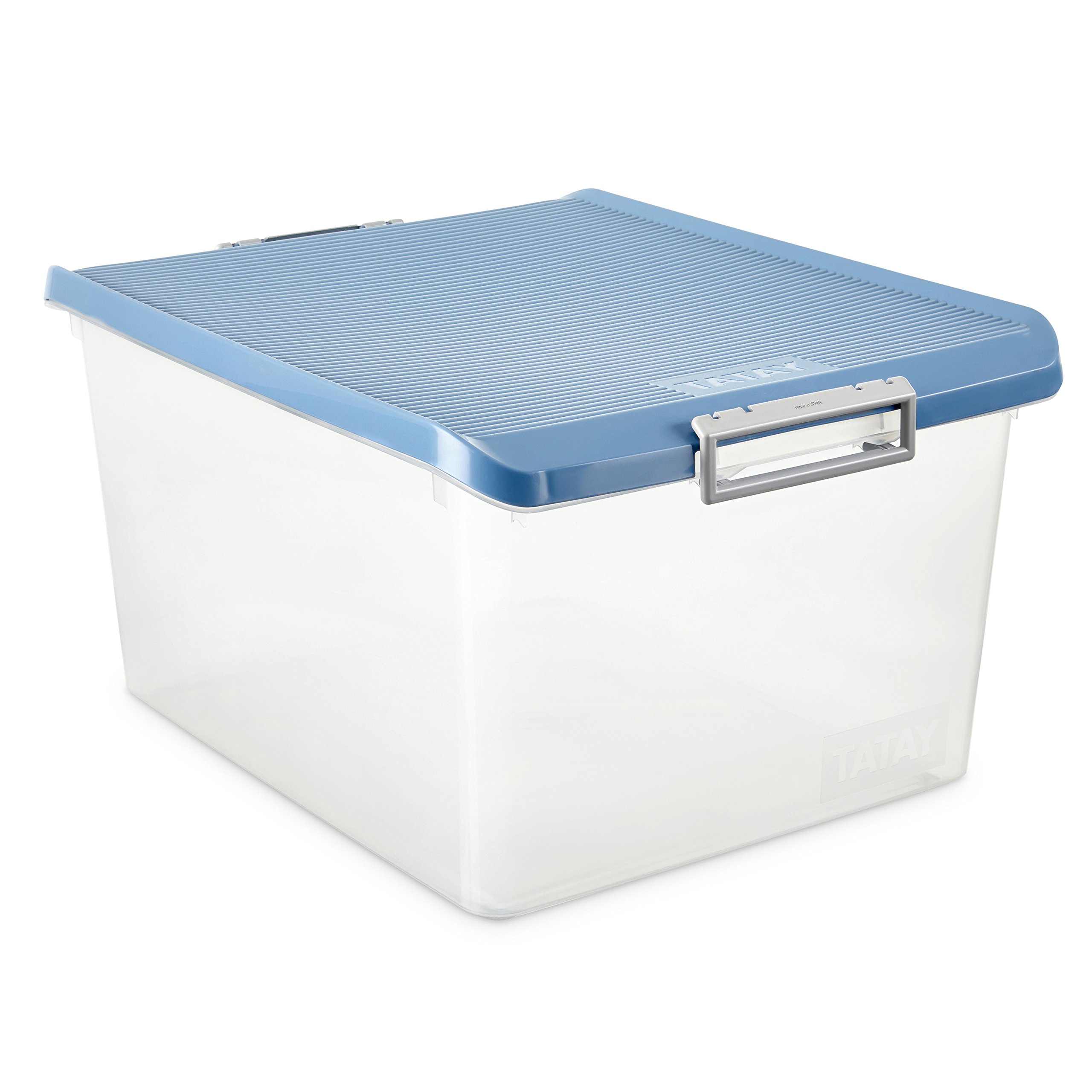TATAY Plastic Storage Box with Lid 35L Multipurpose - Classic | Lid with Hinges Included | Ergonomic ABS Handles | Stackable and Durable Design | BPA Free Plastic | 37.7x47.5x26 cm, Blue