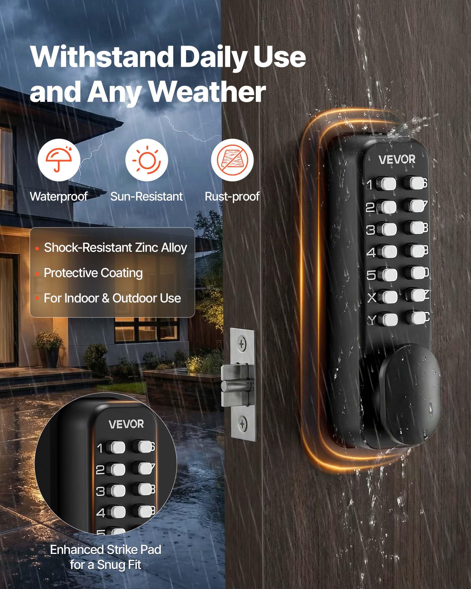 VEVOR Serrure à Code Mécanique 4-7 Chiffres, Serrure de Porte d'Entrée sans Clé à Clavier Combinaison, pour Maison Intérieur ou Extérieur, avec Bouton de Porte, Verrouillage Automatique, Noir