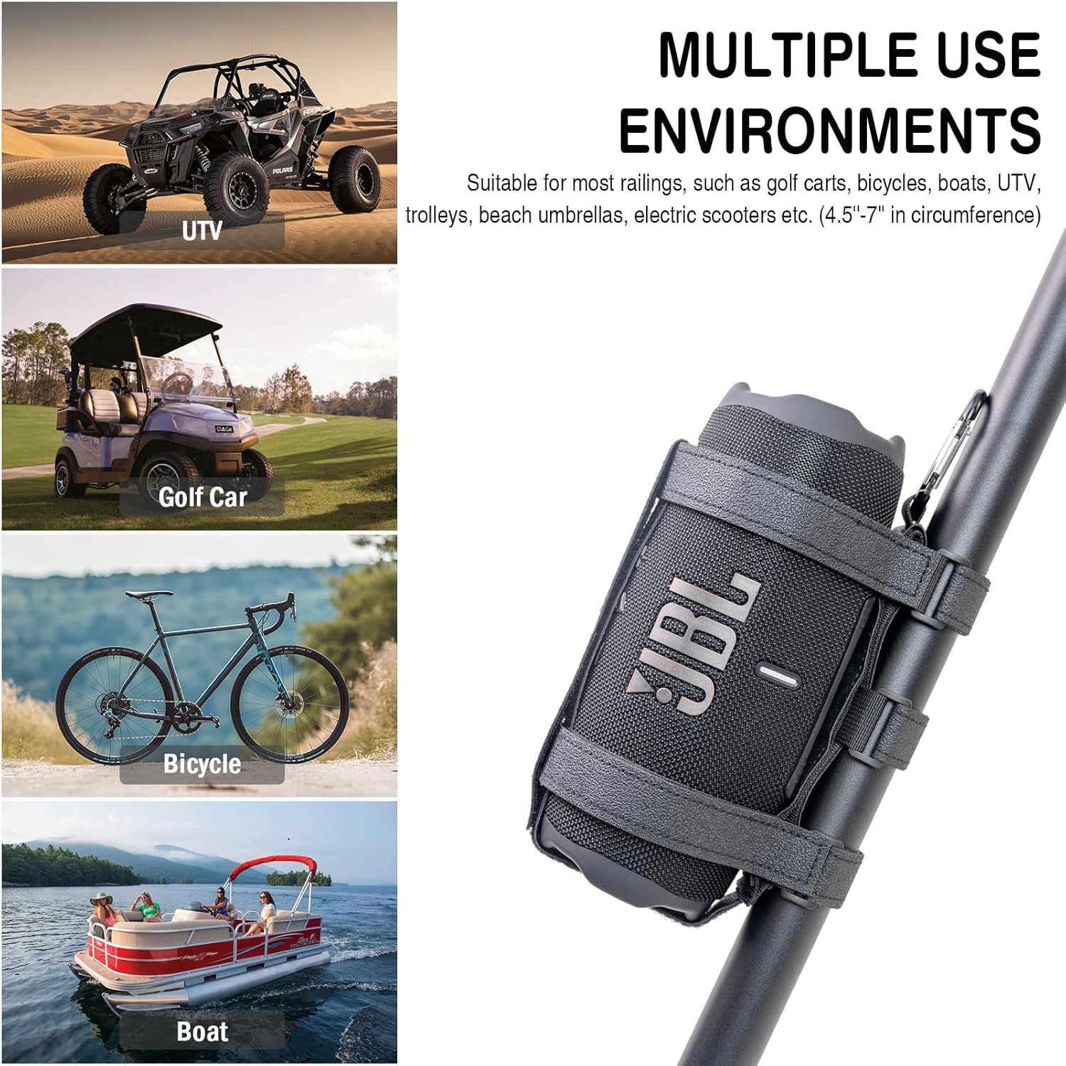 Upgraded Large Portable Speaker Mount for Bluetooth Speakers with 12''-20'' Circumference, Waterproof Adjustable Velcro Strap Holder for Golf Cart Bike UTV ATV Motorcycle or Boat Railing - Image 5