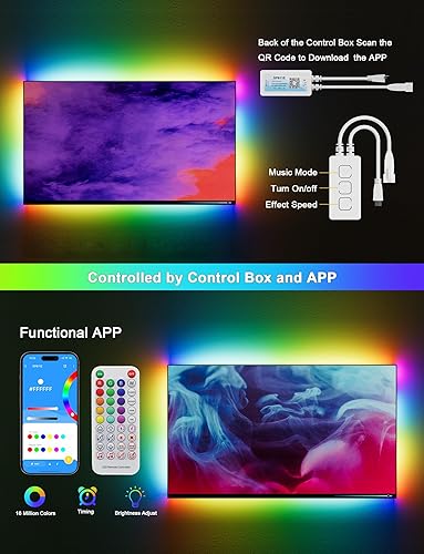 Miniatura 4 de PAUTIX Tira de luz LED RGB Smart IC COB, persecución de color, 5 V, USB UL, cinta flexible multicolor de 6.56 pies con modo de músicacontrol de