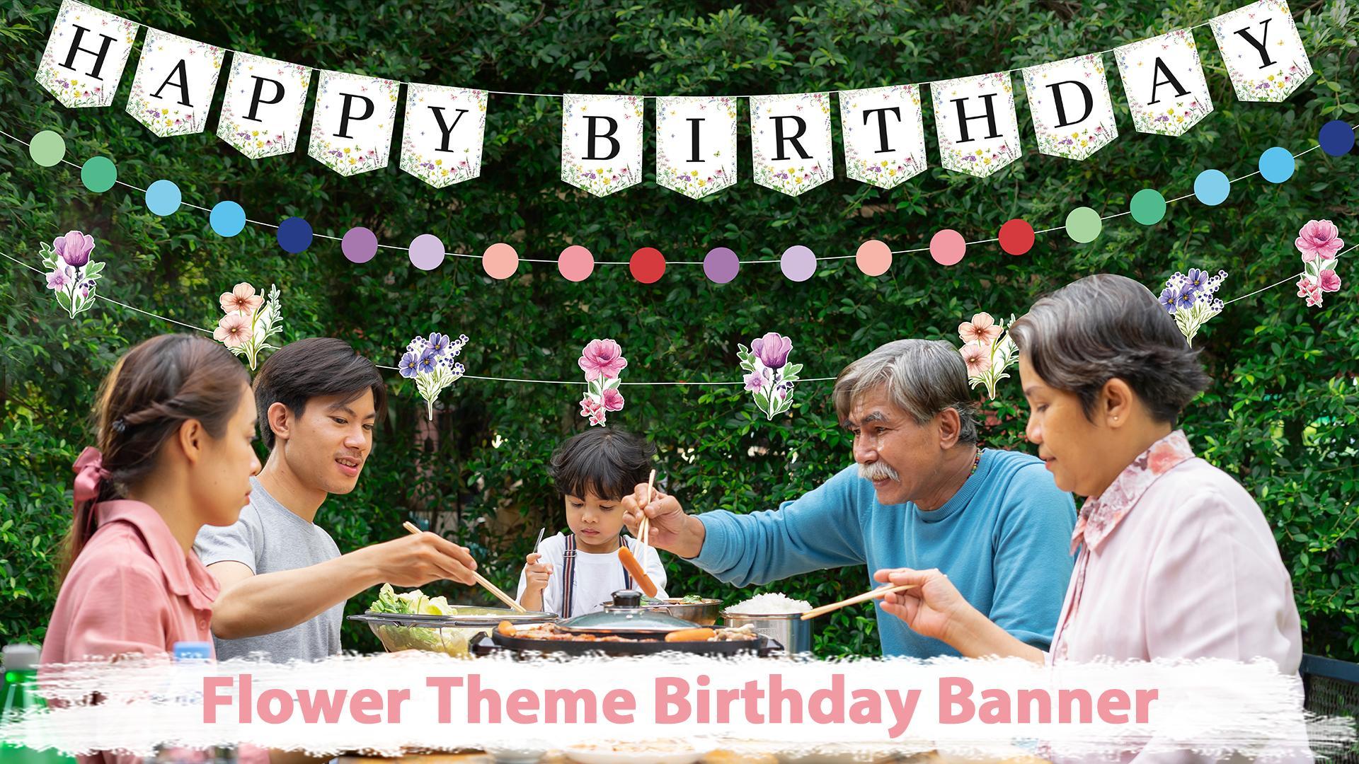Wildflower Birthday Decorations Kit - 11 Pc Glitter Banner & Garland For Girls/Women Party - View #12
