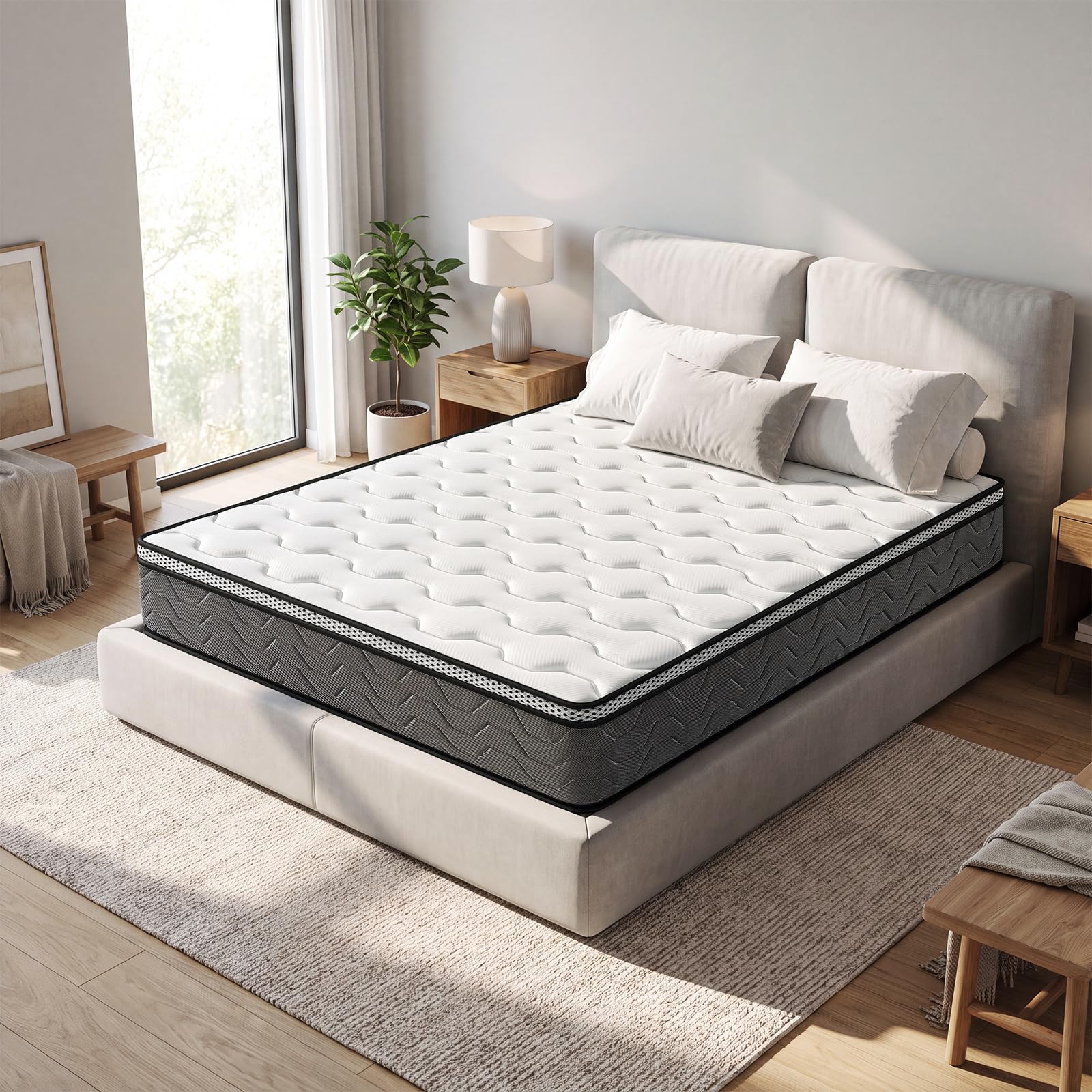 TEENO Colchones 135x190 | Altura 27 cm | Colchón Viscoelástico | Muelles Ensacados | Firmeza Media-Alta | Adaptabilidad Premium | Antideslizante | Antibacterial | 7 Zonas Confort