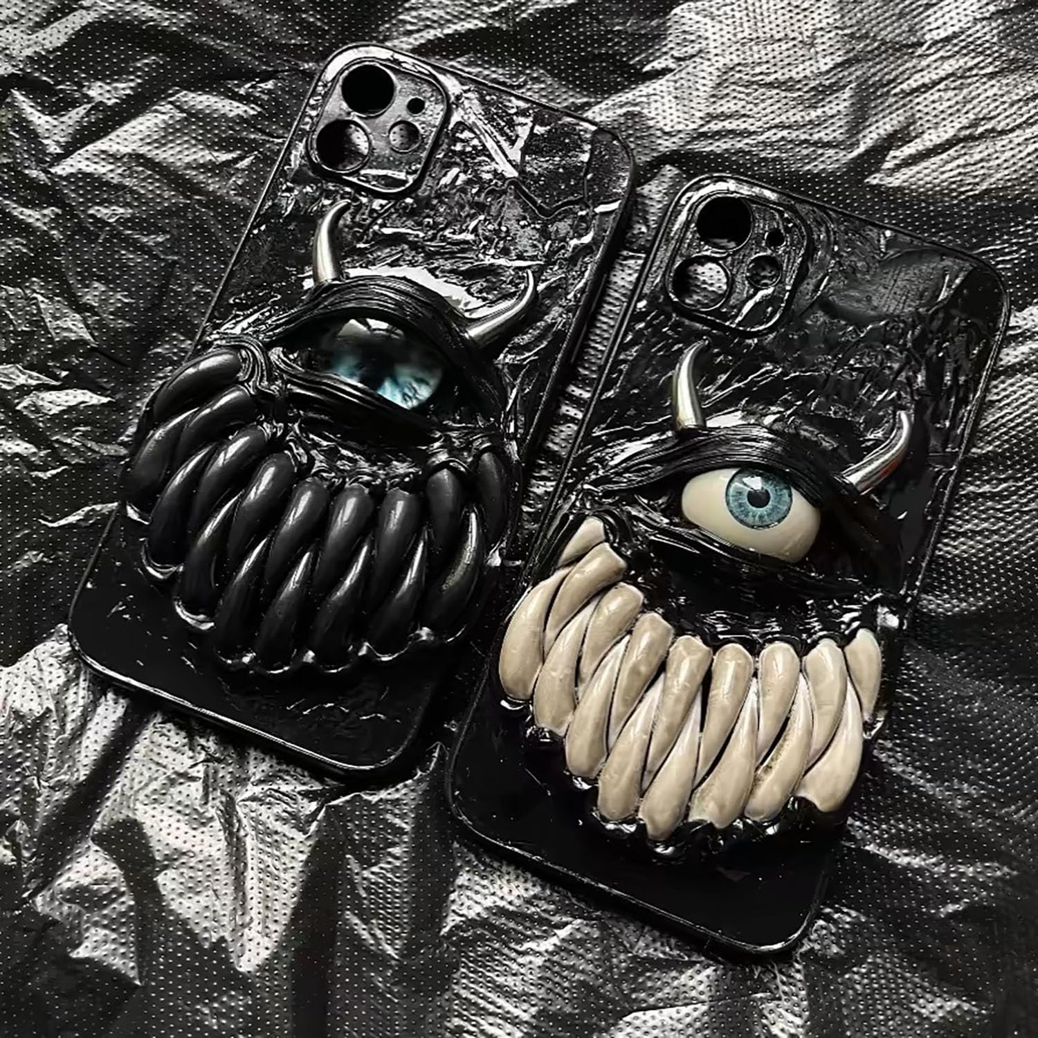 Cool Horror Phone Case for iPhone, Creepy Eye Blood Teeth Design, Personalized Demon Cell Phone Case Cover for iPhone 15, 13, 11, 14, Pro, Max, Mini, XR, XS, X, 7, 8 Plus, SE, Scary Halloween Theme