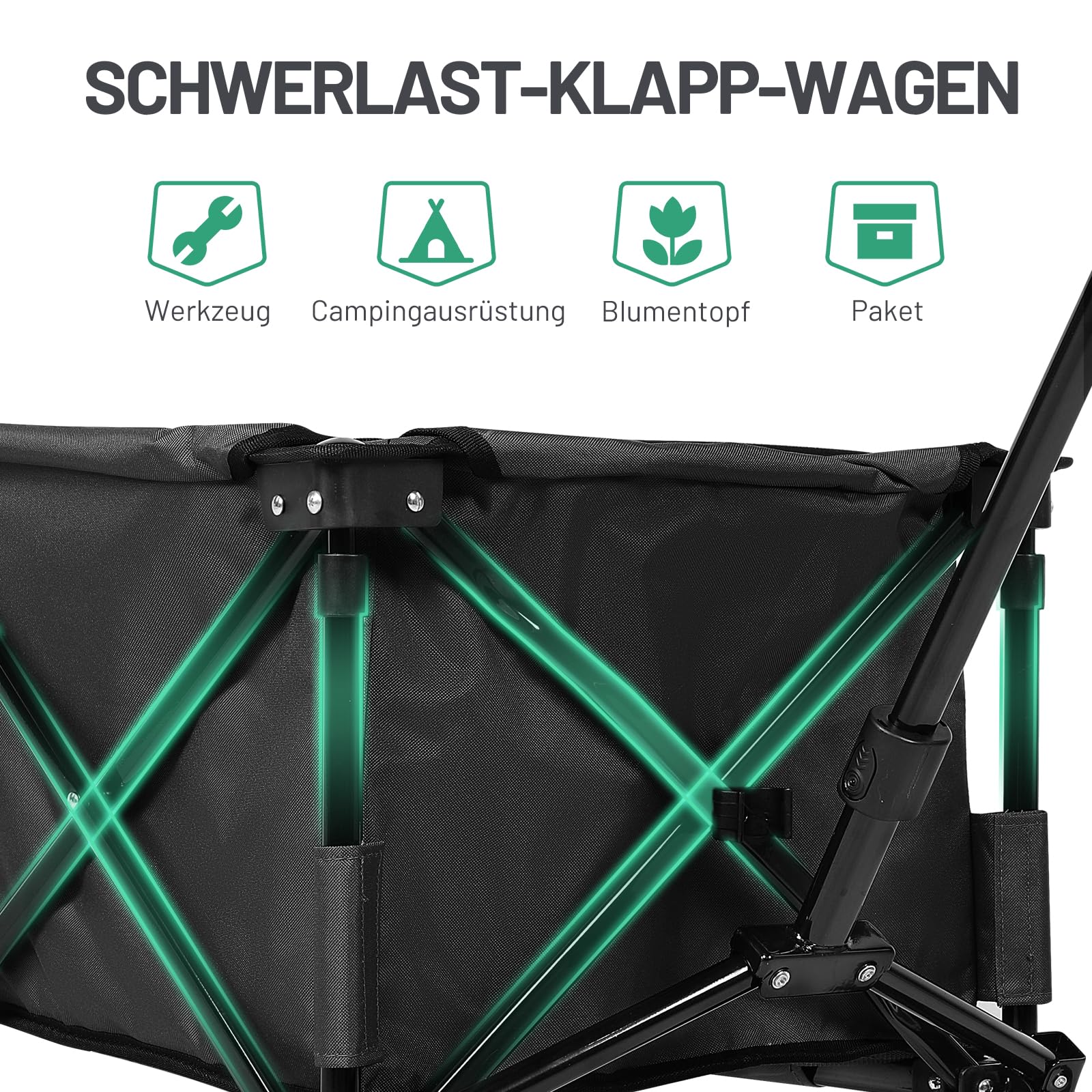 TIMBER RIDGE XXL Bollerwagen Faltbar Transportwagen mit Seitentasche Getränkehalter verstellbarem Griff, Gartenwagen für Alle Gelände, Draussen Camping Einkaufen