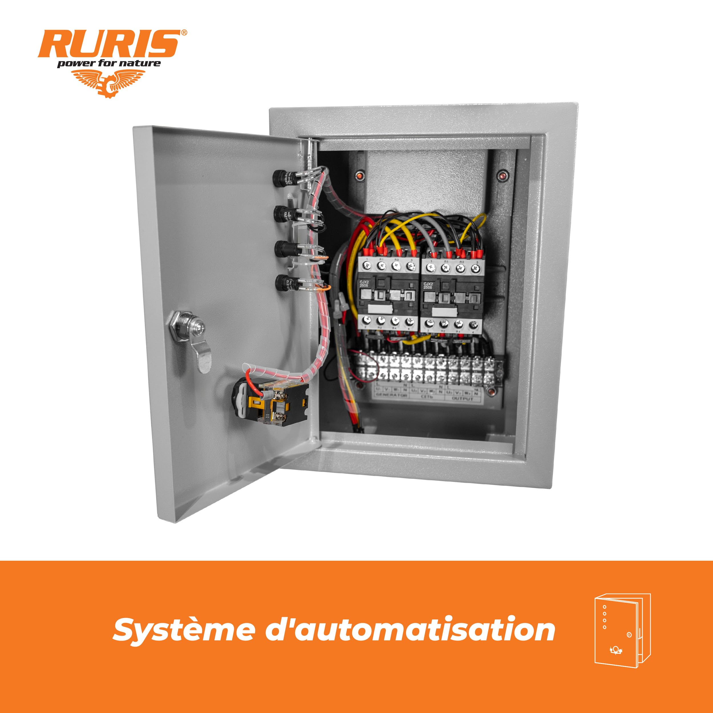 RURIS GE9000RC ATS Generateur 7500W Triphase 445 cc ATS Telecommande | Triphasé Moteur 4 Temps 15 CV 445 cc ATS Automatique Telecommande 25 m AVR Reservoir 25 L 8h Roues