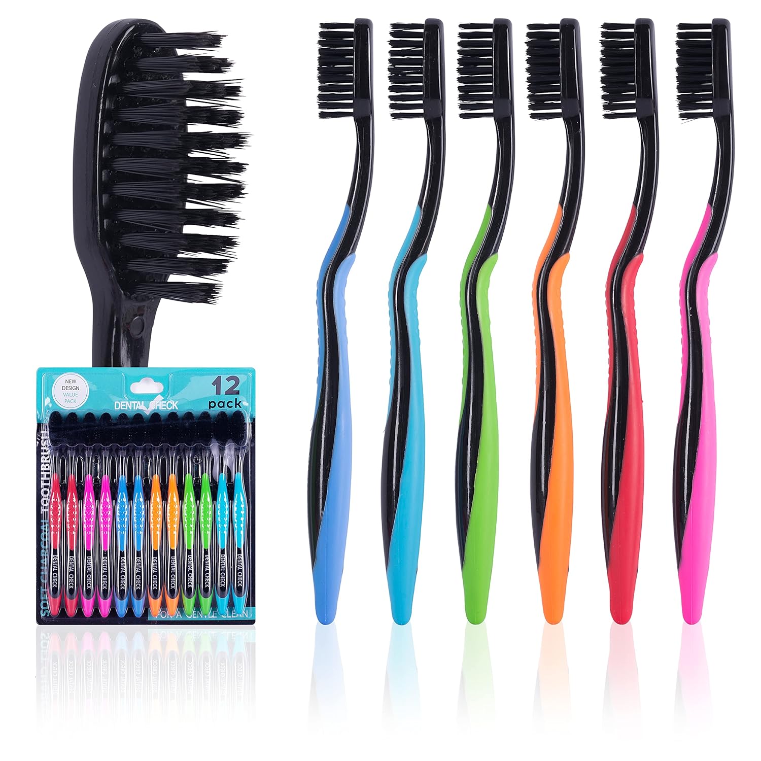 Dental Check 12 Pack Toothbrush Natural Teeth Whitening Solution Ultra-Soft Bristles for Dental Care Angled Bristles for Hard-to-Reach