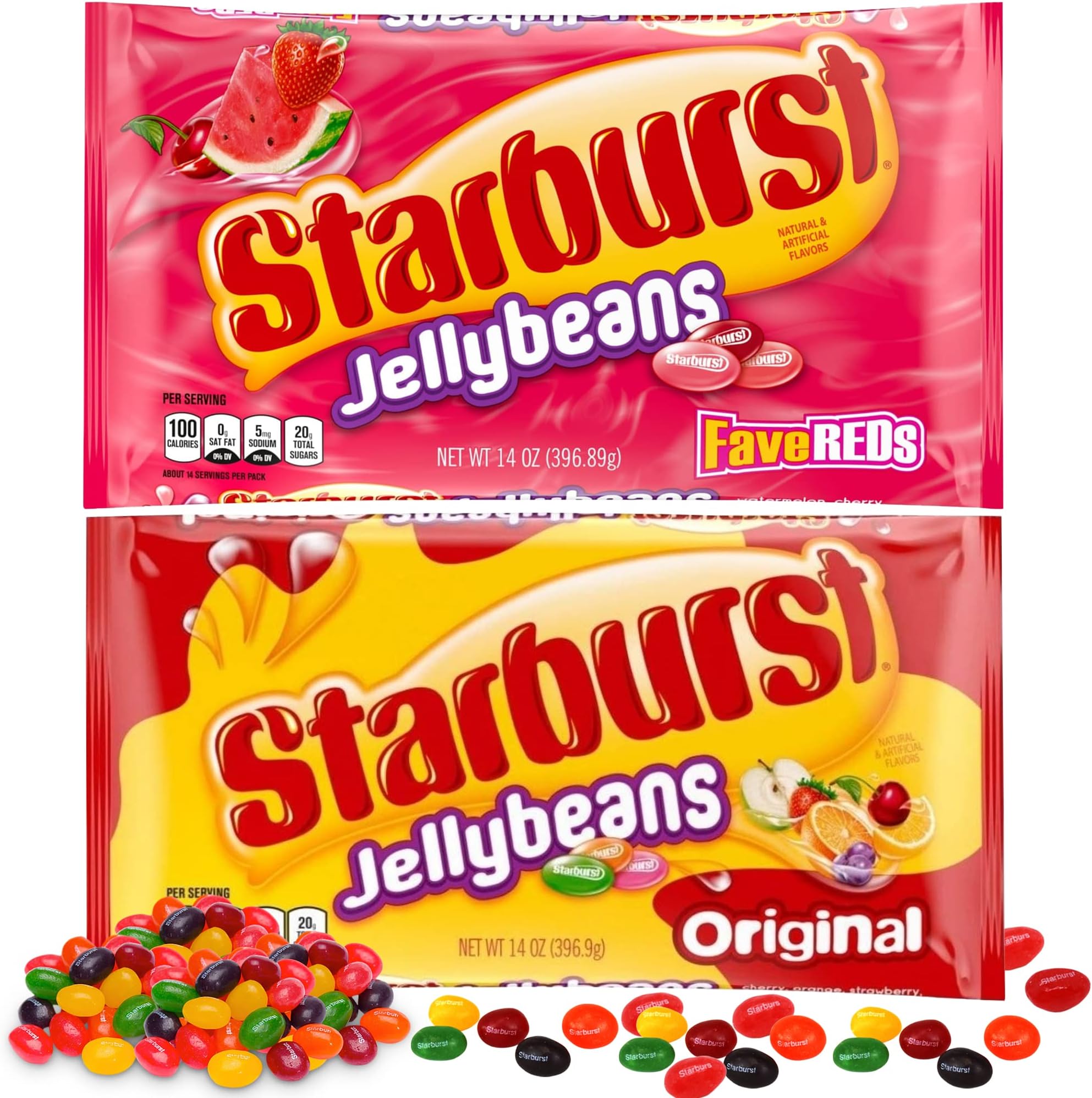 Starburst Jelly Beans โ 2-Pack Fave Reds Jelly Beans and Original (14 oz each) โ Sweet Fruit Jelly Candy โ Delicious Holiday Jelly Beans Variety Pack