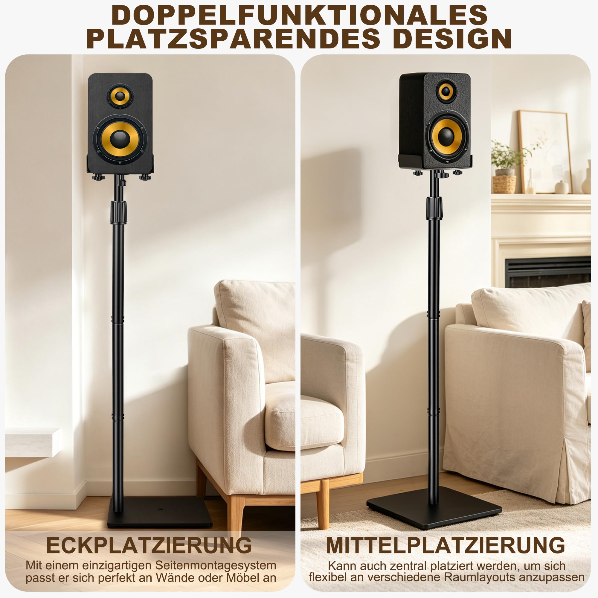 Confezione da 2 supporti per altoparlanti regolabili in altezza,115-140CM | Supporto da pavimento con sistema di gestione dei cavi, supporto universale per diffusori Sony, JBL, Bose