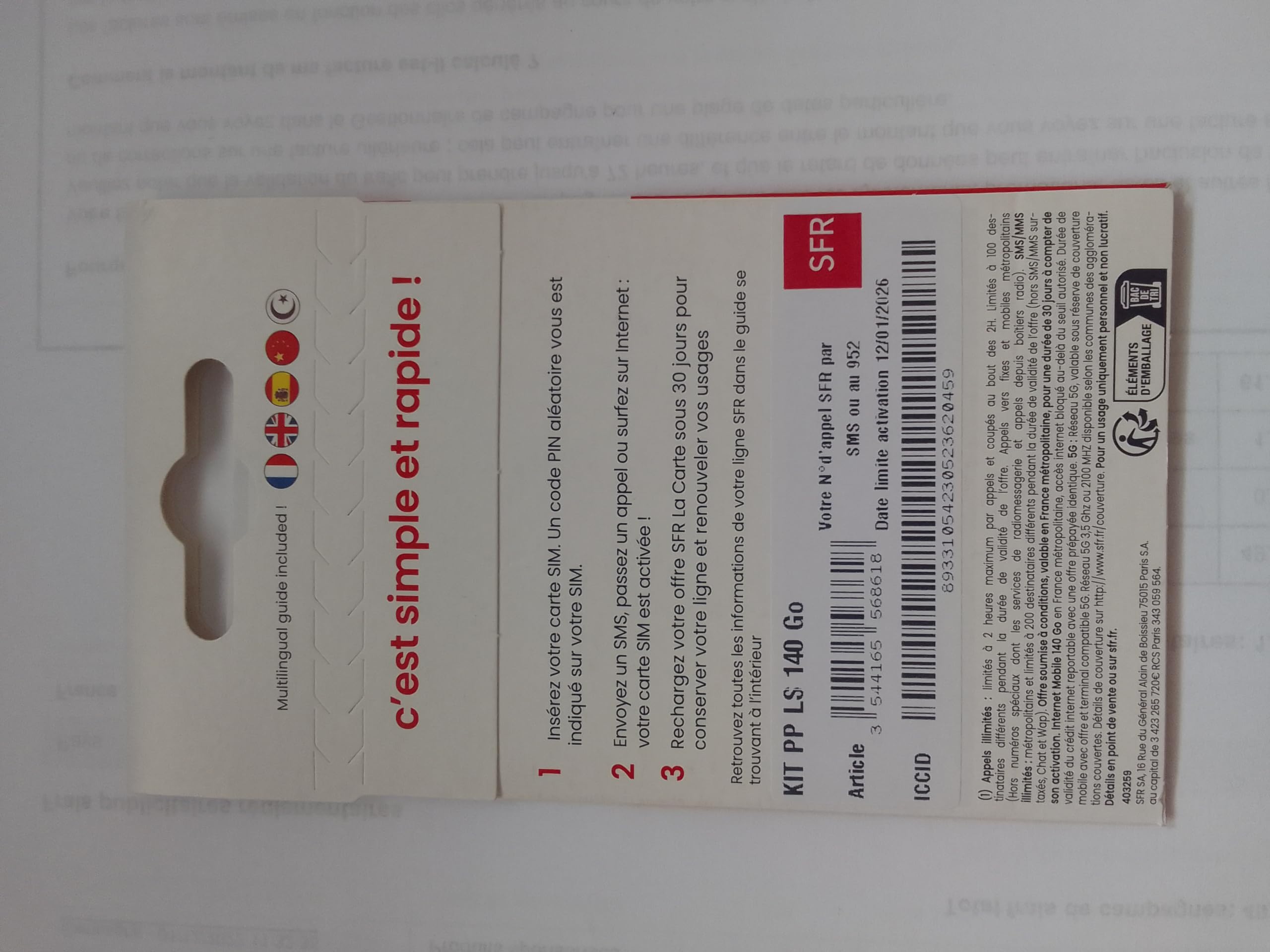 Nouveau SFR la Carte 140GO d’Internet en 5G + Appels, SMS et MMS illimités, sans Abonnement.