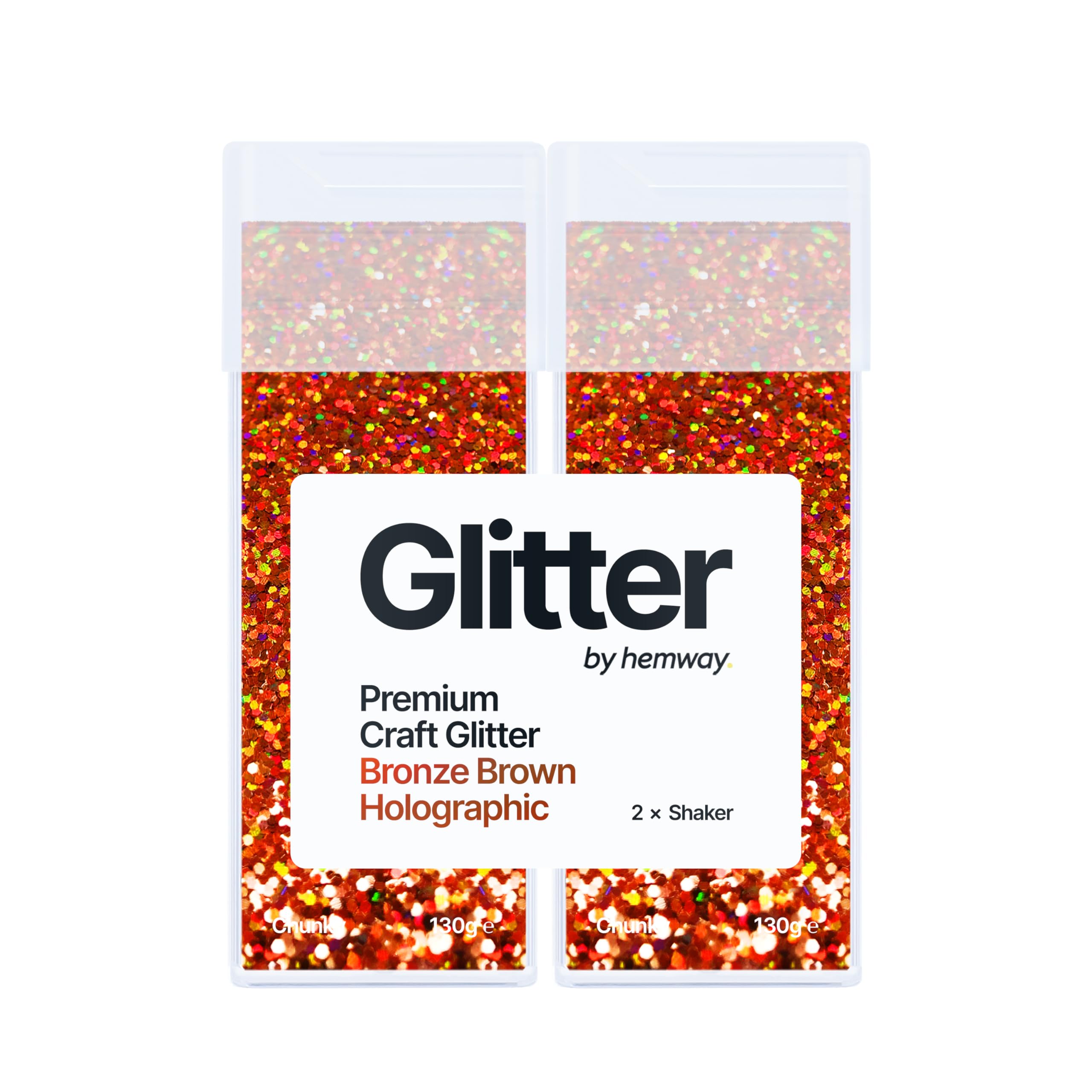 Hemway Glitter Shaker Bronze Brown Holographic 130g x2 Pack Chunky, Craft Glitter Shakers for Resin & Epoxy Crafts