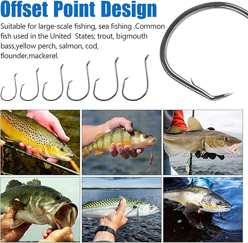 Miniatura 6 de 150 anzuelos de pesca, 2 ganchos circulares de acero de alto carbono, agua dulce, agua salada, pulpo, anzuelos de bagre, juego de ganchos de pesca a