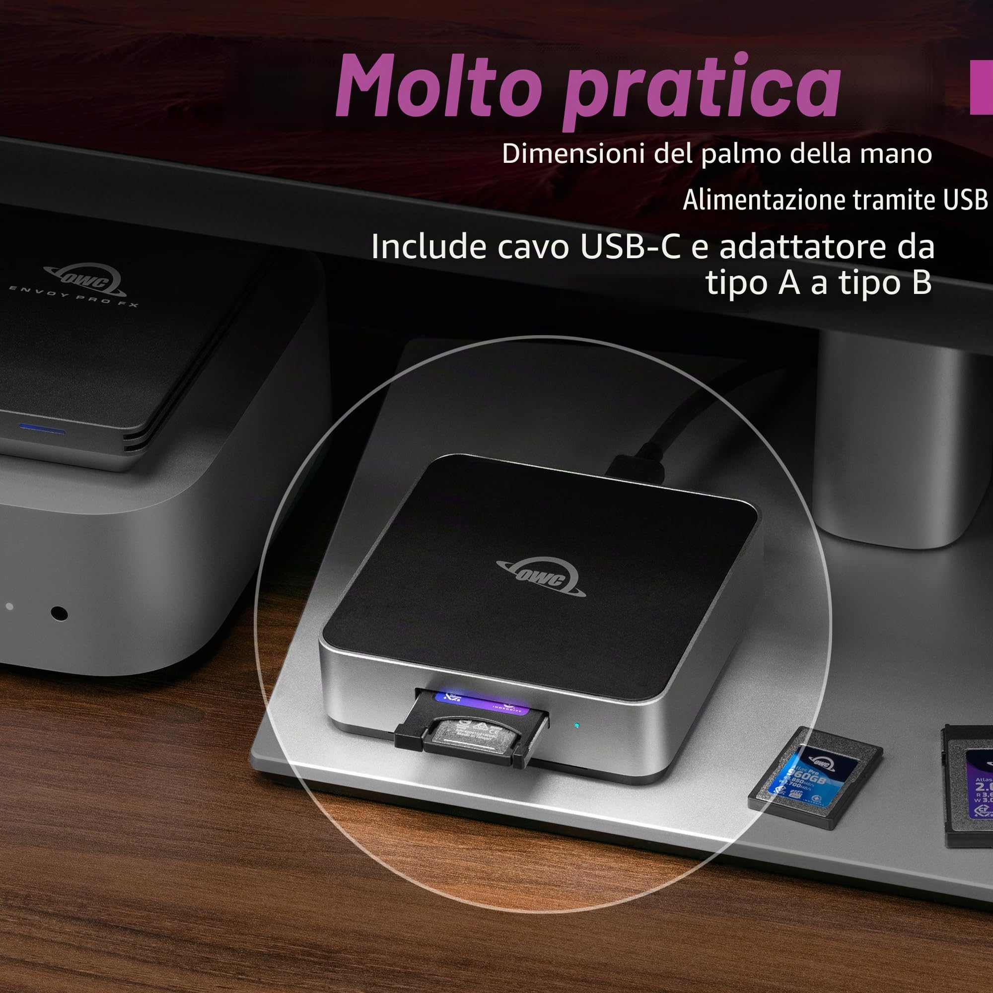 OWC Atlas Lettore di schede CFexpress 4.0 Tipo B USB4 (40 Gb/s) - Compatto ultraveloce per professionisti creativi