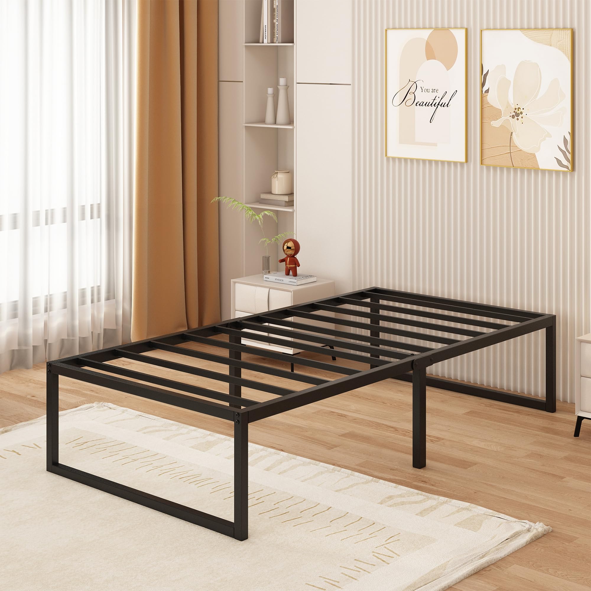 Yicensen Single Bed Frame 90x190 cm - 46 cm Height with Large Storage Under the Bed, Metal Single Bed Frame with Steel Slat Support, Easy Assembly, Noise Free, No Box Spring Needed, Black