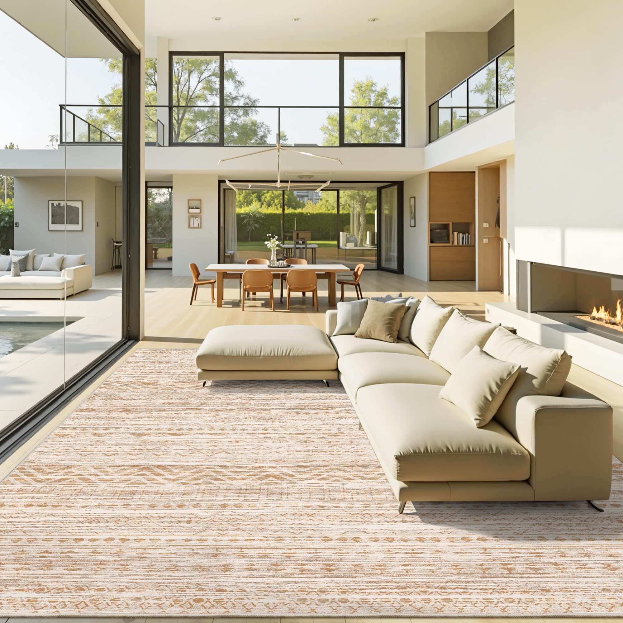 Miukiki 8x10 Area Rug for Living Room Moroccan Washable Rugs Non Slip Indoor Floor Carpet Foldable Large Soft Area Rug for Dining Room Bedroom with