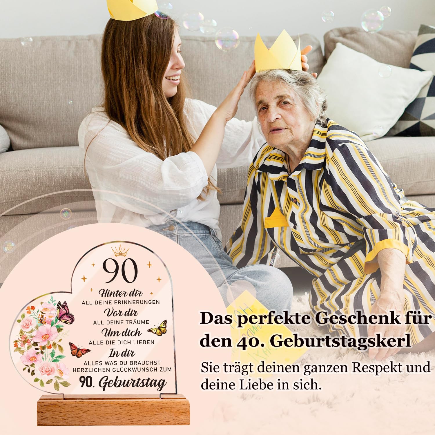 Geschenke Zum 90 Geburtstag Frau - Acryl Plakette Mit Inspirierender Gravur | 90. Geburtstag Frau, Deko 90. Geburtstag Frau, 90. Geburtstag Geschenkideen Für Mama, Schwester, Ehefrau, Kollegin