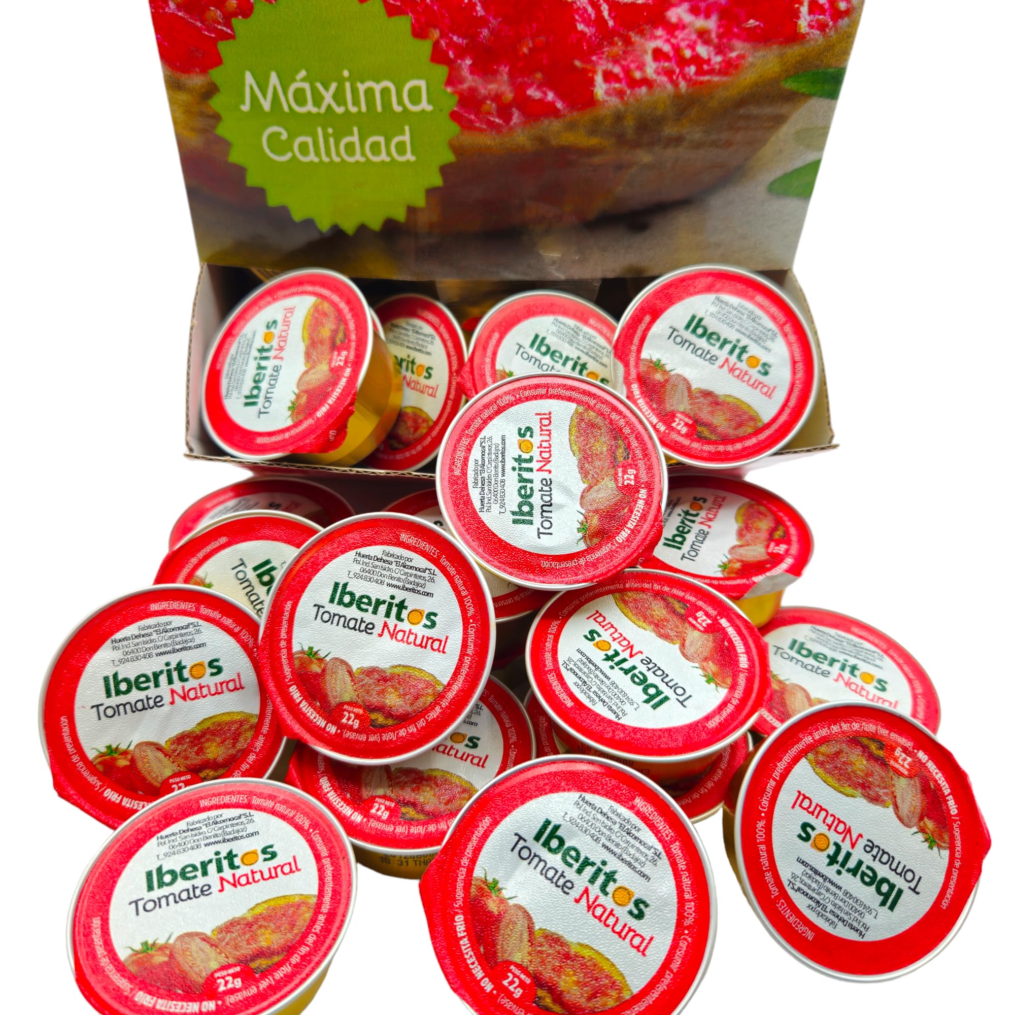 Tomate naturelle râpée monodose Iberitos - Présentoir avec 120 dosettes de 22 grammes - Tomate naturelle râpée - Spécial hôtellerie - Entièrement naturelle