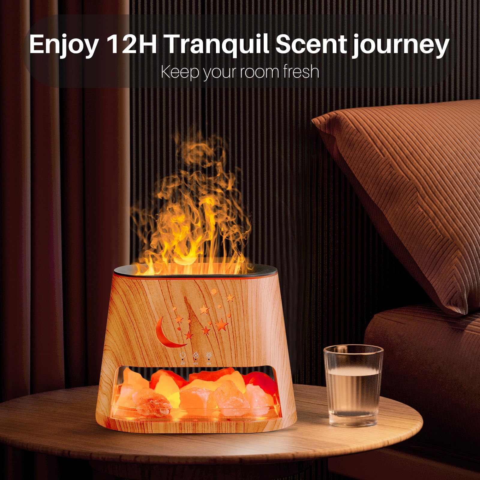 Diffusore di oli essenziali e umidificatore, dispositivo atomizzatore per aromaterapia da 260 ml, con spegnimento automatico e 3 impostazioni di timer, lampada LED a 7 colori di sale dell'Himalaya