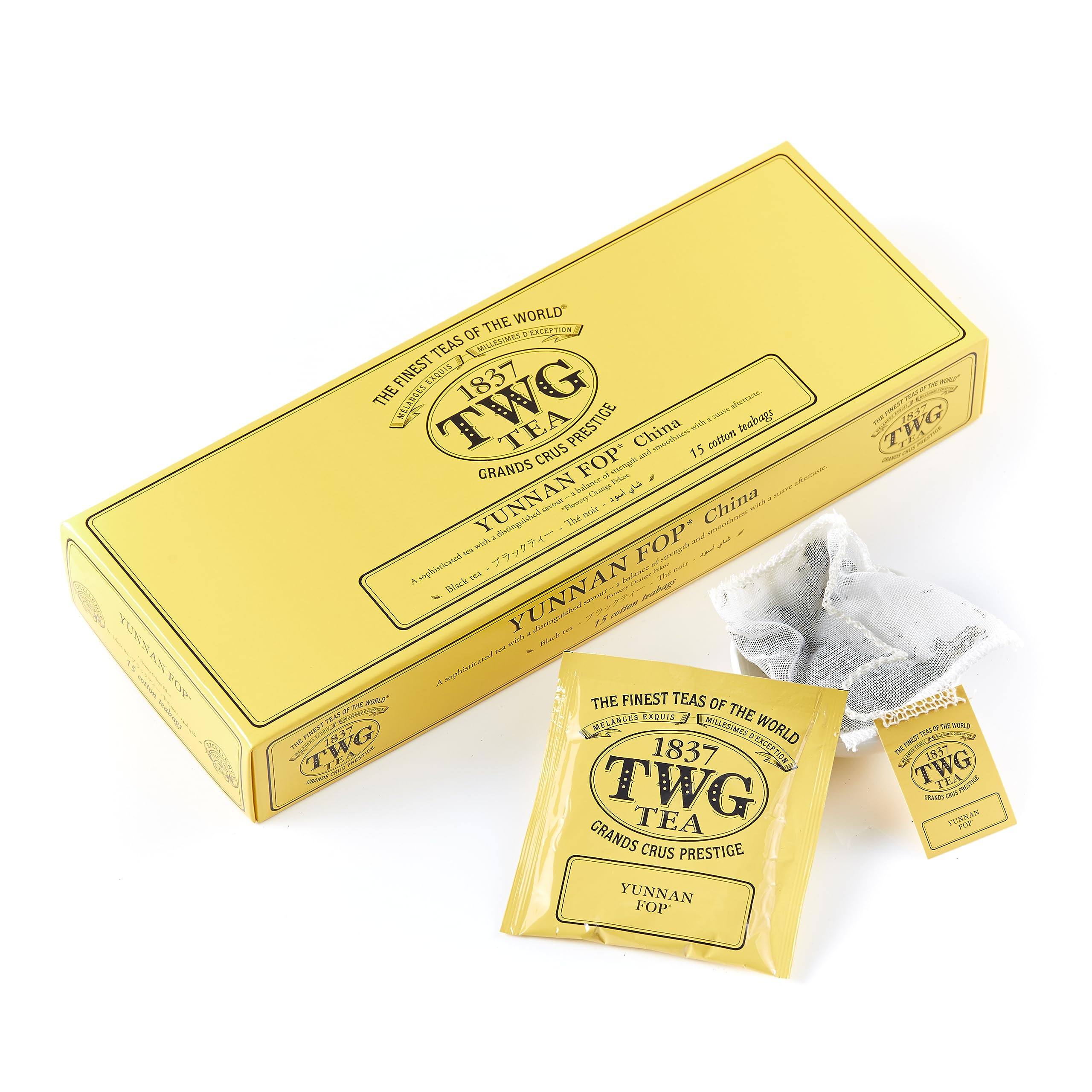 TWG Tea | Yunnan FOP | Black Tea | Earthy Suave Aftertaste | 15 Hand Sewn Cotton Teabags | Gift Set