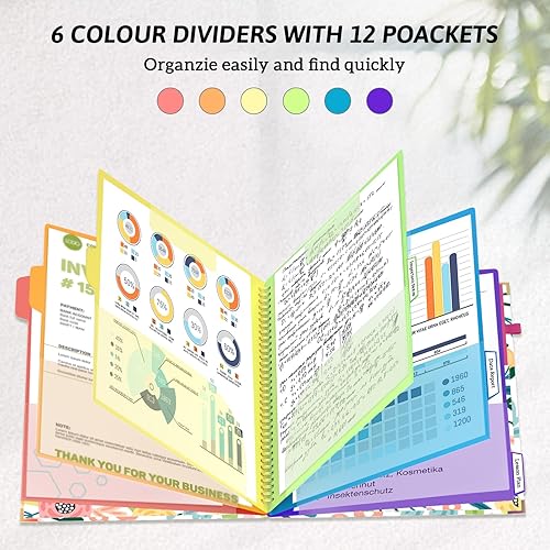 Miniatura 2 de Folio portapapeles con 2 blocs legales para tamaño carta, 6 divisores con almacenamiento, 12 bolsillos, portapapeles de tapa dura en espiral,