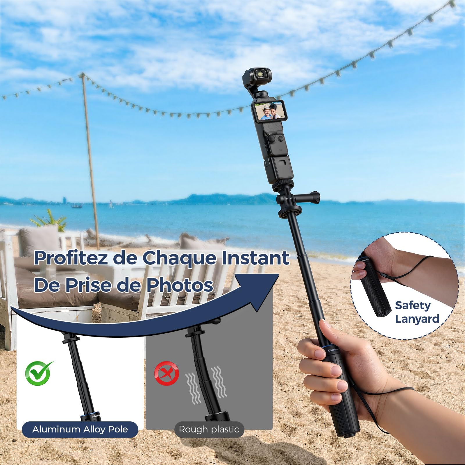 Mini Trépied pour Perche à Selfie 31 cm, Trépied GoPro, Perche à Selfie Portable, Compatible avec DJI Osmo Pocket 3, GoPro Hero 13/12/11, DJI Osmo Action, Insta360