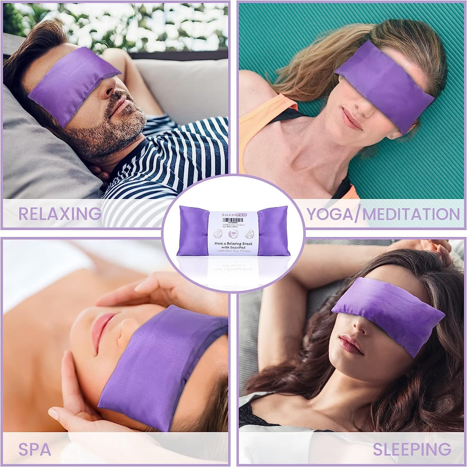 SuzziPad Lot de 6 oreillers pour les yeux à la lavande pour la relaxation avec aromathérapie, masque lesté pour dormir, méditation, compresse oculaire chaude et froide pour les yeux secs, cadeaux de