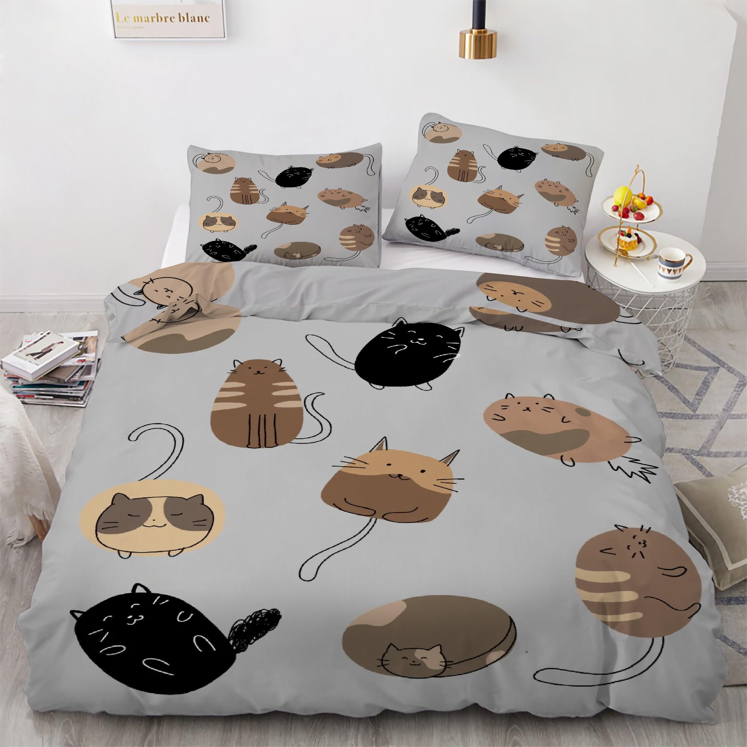 Housse de couette chat 220x240 cm facile à laver pour lit deux personnes