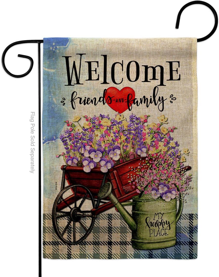 Breeze Decor My Happy Place Burlap Garden Flag Expression Sweet Home Flower Vintage Rustic Everyday Floral Classic House Decoration Banner Small Yard Gift Double-Sided, Made in USA