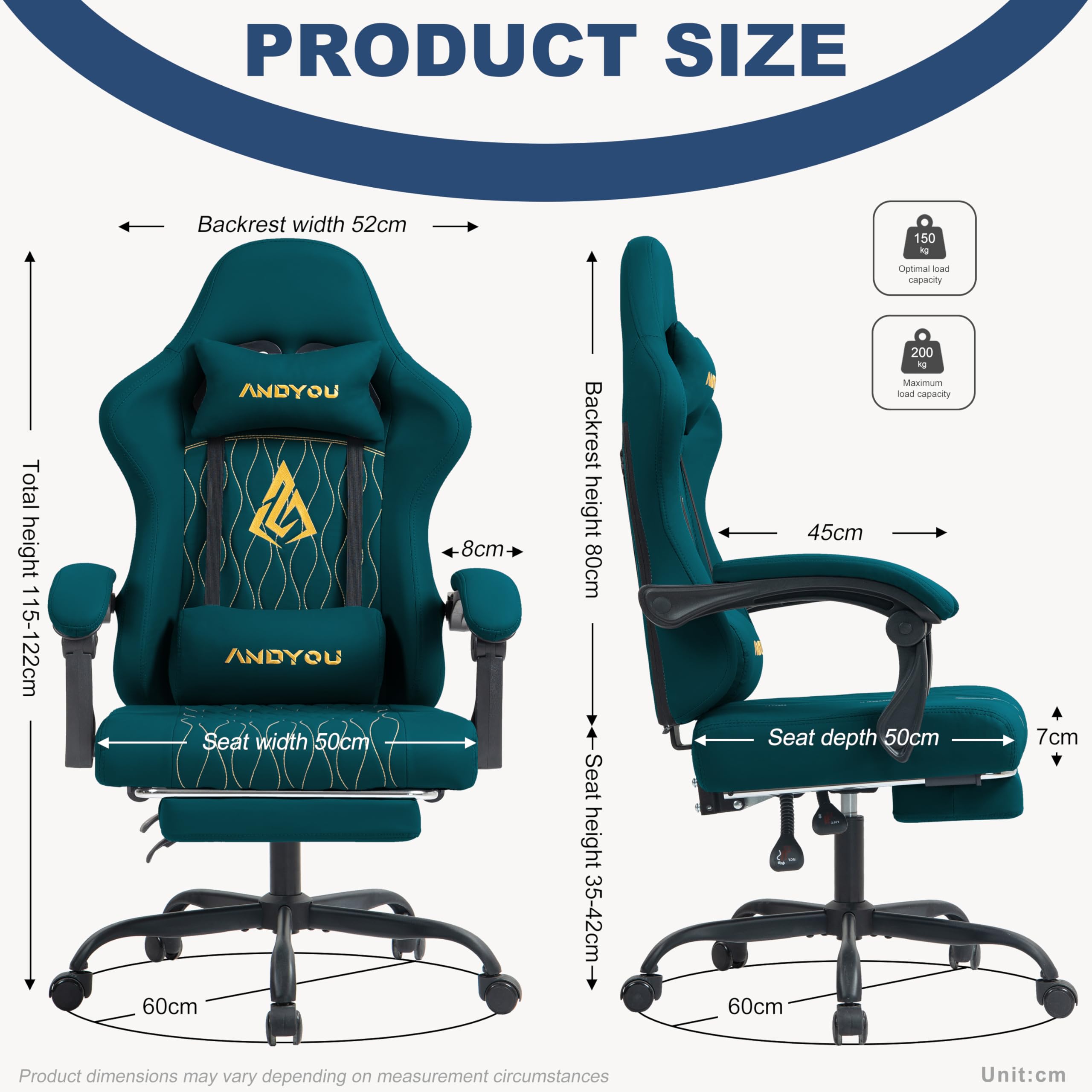 Andyou Silla Gaming Ergonómica Profesional con Soporte Lumbar - Silla Gamer para Adulto, Giratoria y Reclinable con Reposapiés Ajustable y Tela Transpirable, Soporte 150 kg para Oficina y PC