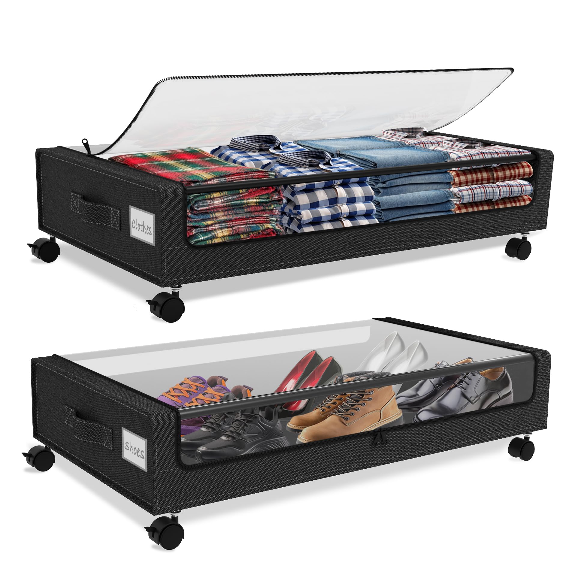 Zapatero Bajo Cama Con Ruedas Almacenamiento Debajo De La Cama Con Ruedas  Contenedores De Almacenamiento Debajo De La Cama De 36 Pulgadas De Largo  Gran Capacidad De 54 Litros Cajones Bajo Cama, image size:1905x1905