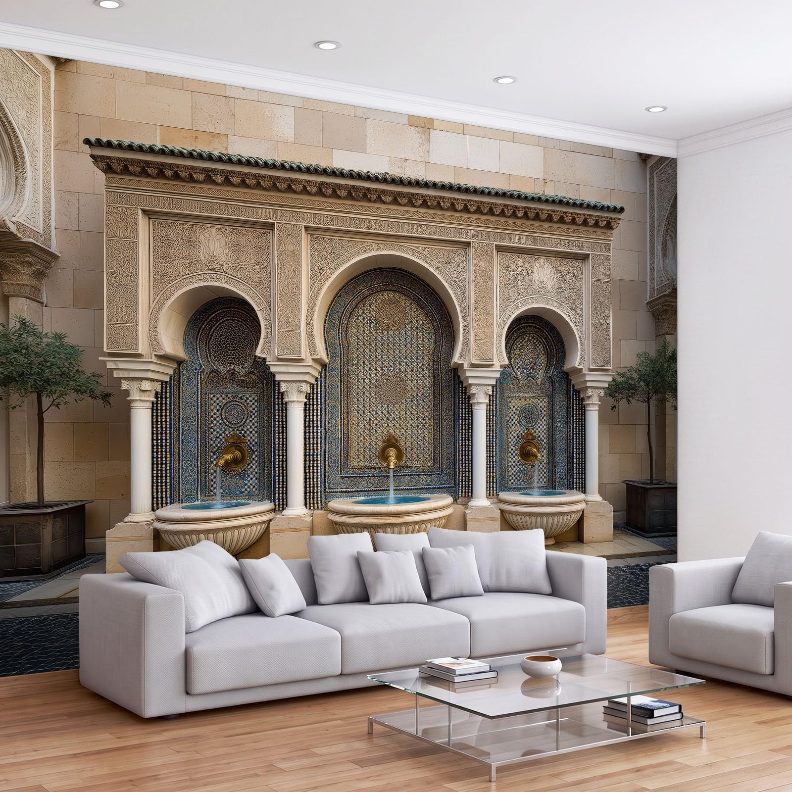 Générique Tapeta 3D panoramiczny obraz ścienny 350 x 256 cm Maroko wzór w kratkę nisza tapeta gobelin panoramiczny plakat salon dekoracja ścienna do pokoju dziecięcego, beżowy