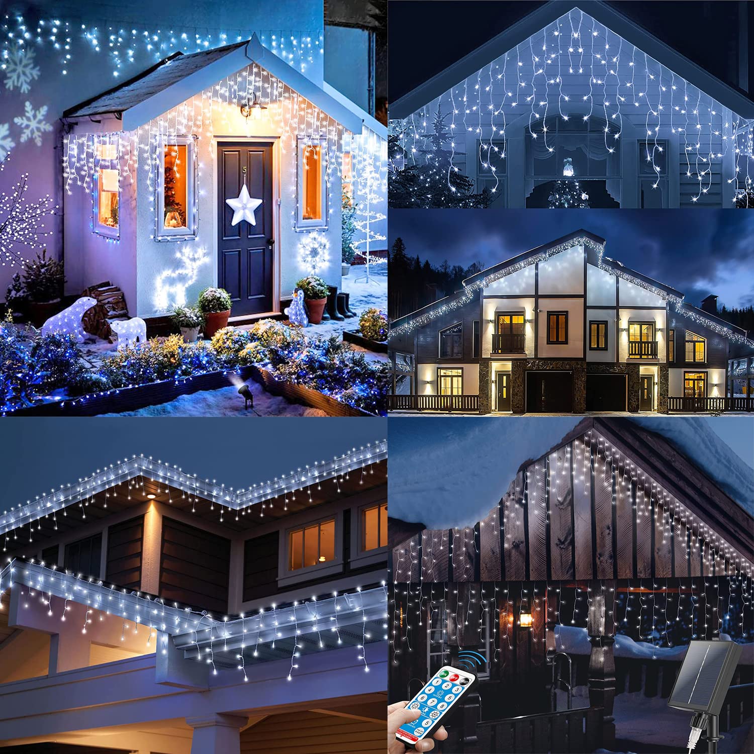 KINGCOO Luci solari a forma di ghiacciolo di Natale, impermeabili, 10 m, 300 LED, con 60 gocce e 8 modalità, telecomando per Natale, camera da letto, feste di nozze, finestre, decorazione da parete