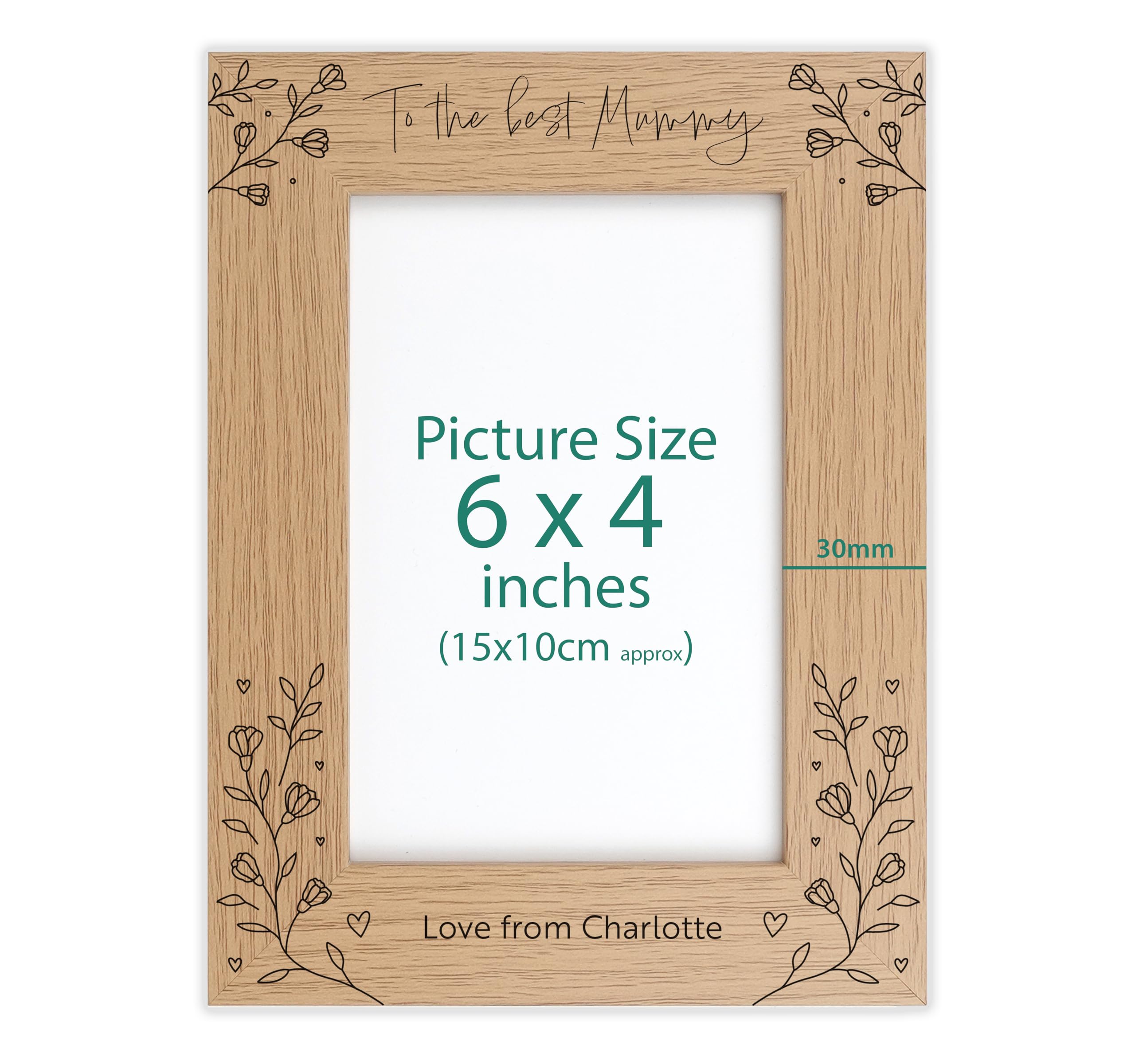 Personalised Engraved frame (Mum, Oak Effect, 6x4 Inches (Portrait))