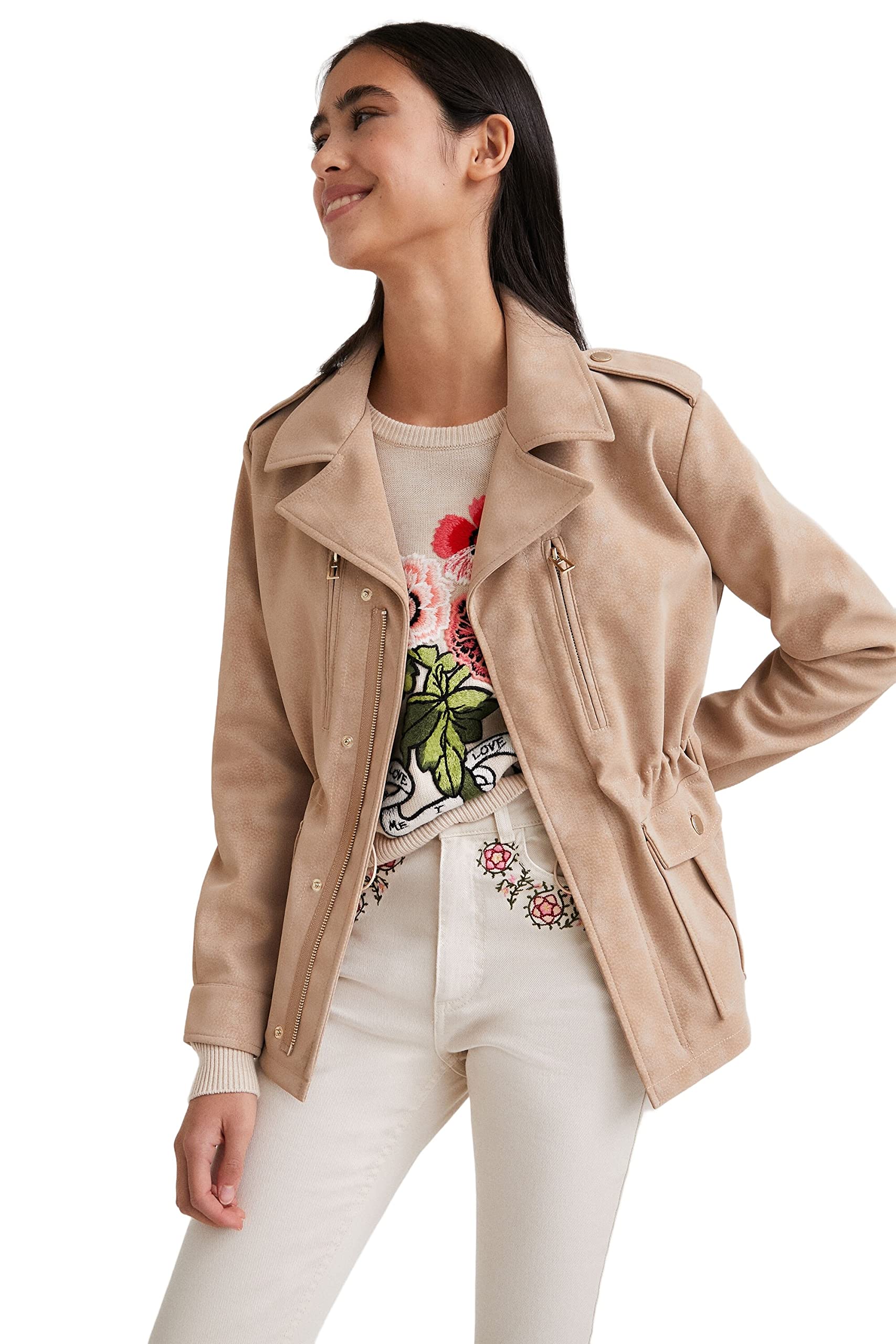 Desigual Womens CHAQ_AMAR Kunstlederjacke, Brown, XS