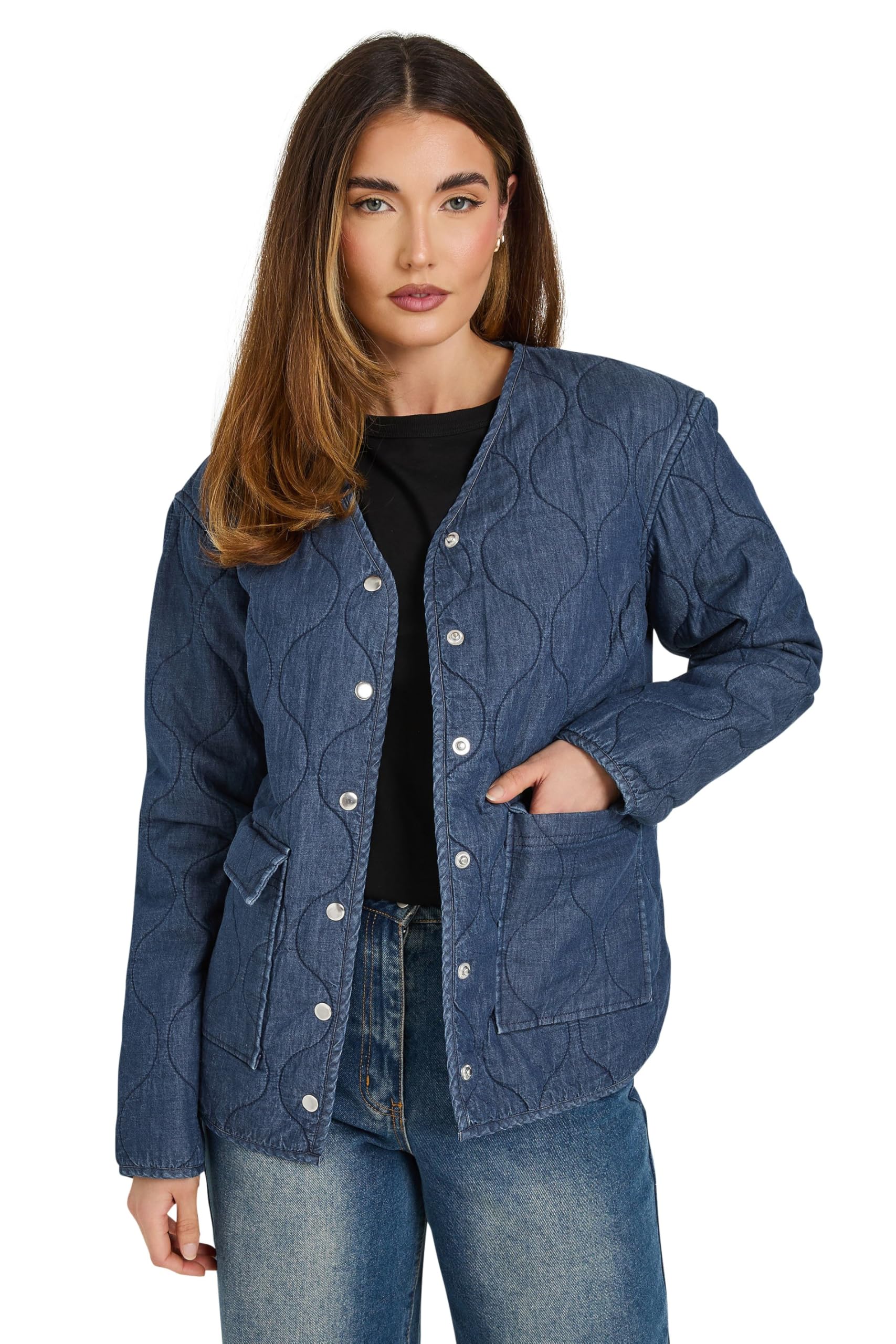 Long Tall Sally Women's Dark Blue - Lts Tall Denim Quilted Jacket