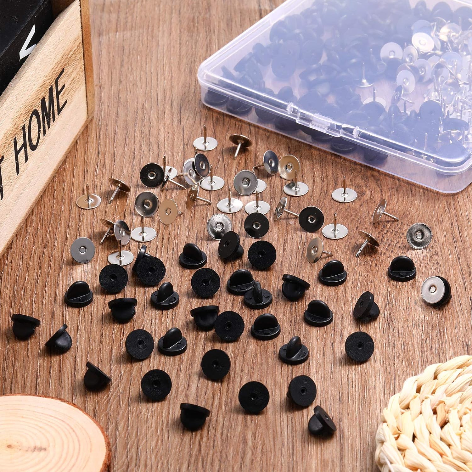 200 Pairs Tie Tacks Blank Pins Butterfly Clutch Tie Tacks Plastic Pin Backs for Lapel Pins (Black)