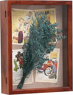 11x14 Large Shadow Box, Deep Display Case with Hinge Door, Clear Memory Box for Wedding Flowers Memorabilia Awards Medals-Cherry