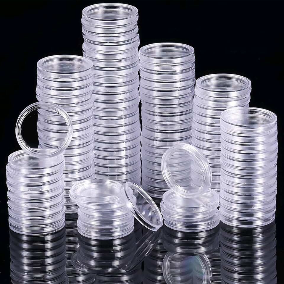 Porta-moedas de 25 mm Cápsulas de plástico redondo transparente para suprimentos de coleção de moedas (200)