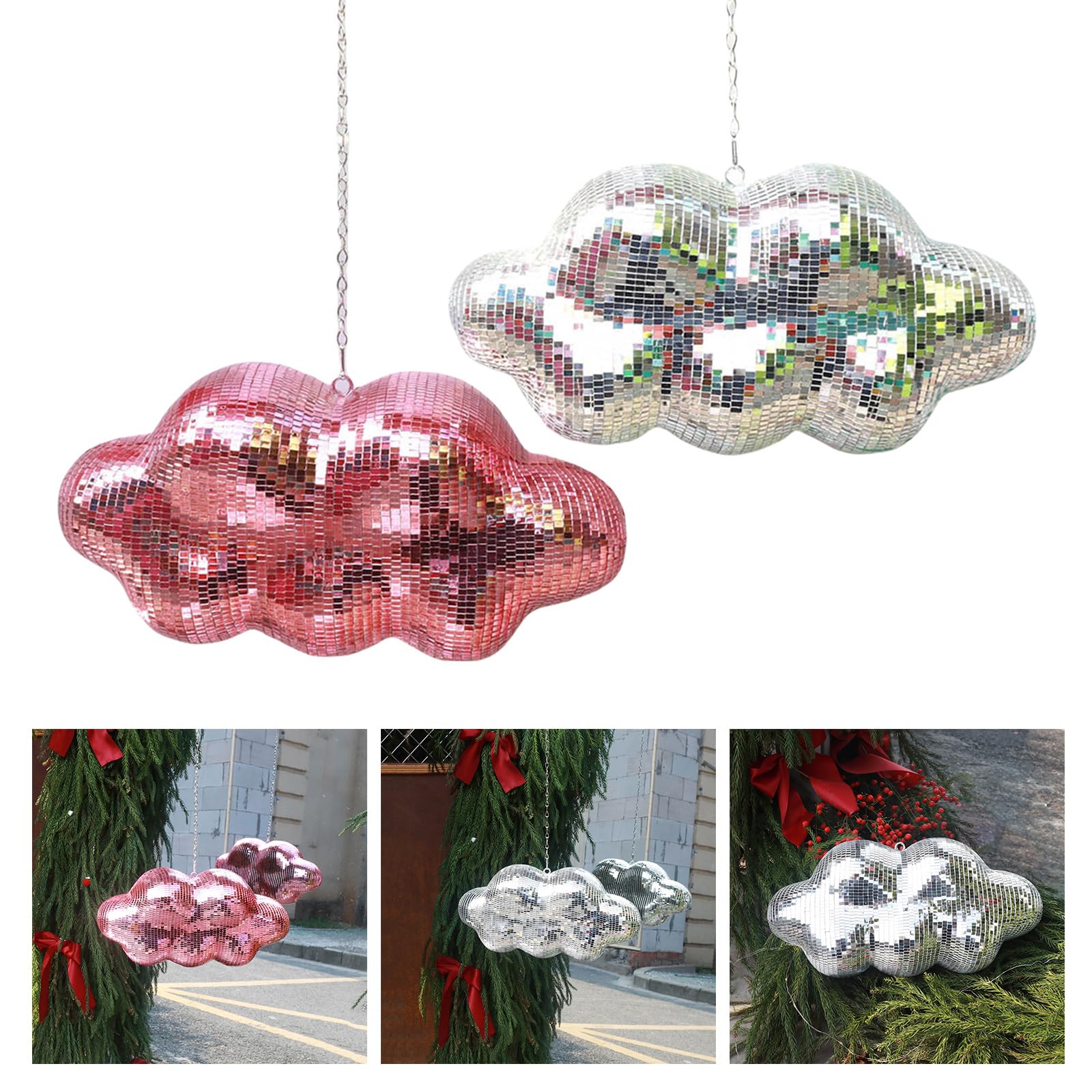 XISAOK Clouds Shape Discos Sphere Light Reflective Hanging Decors Mirrored Sphere Ornament for Home and Parties Event Decors