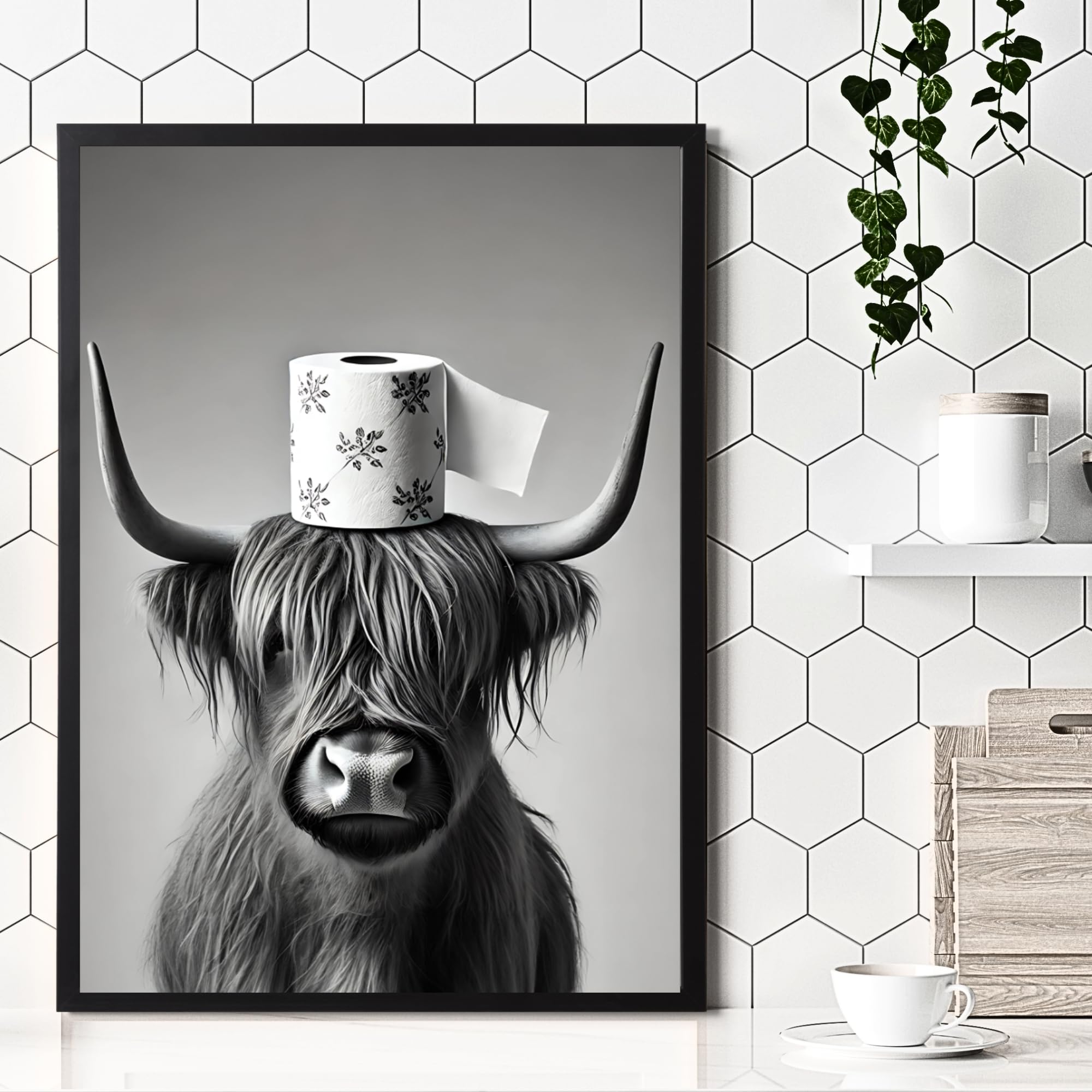 State Media Vision Highland Cow With a Toilet Roll A3 Poster No Frame - 29.7x42cm Size Print - Bathroom Wall Art - Image 4